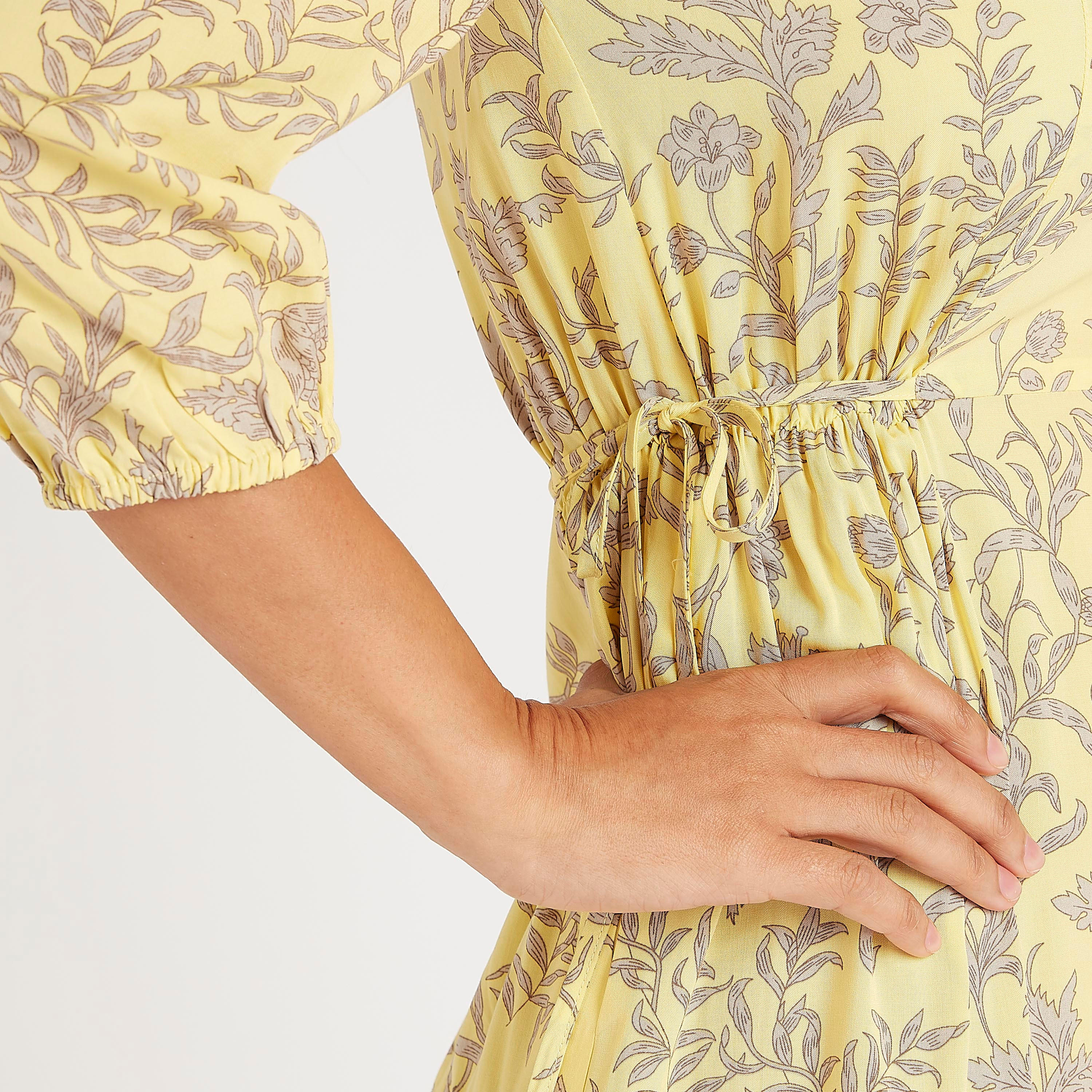 فستان إيه لاين طويل بطبعات استوائيّة وأكمام 3/4-women-clothing-dresses-image-3