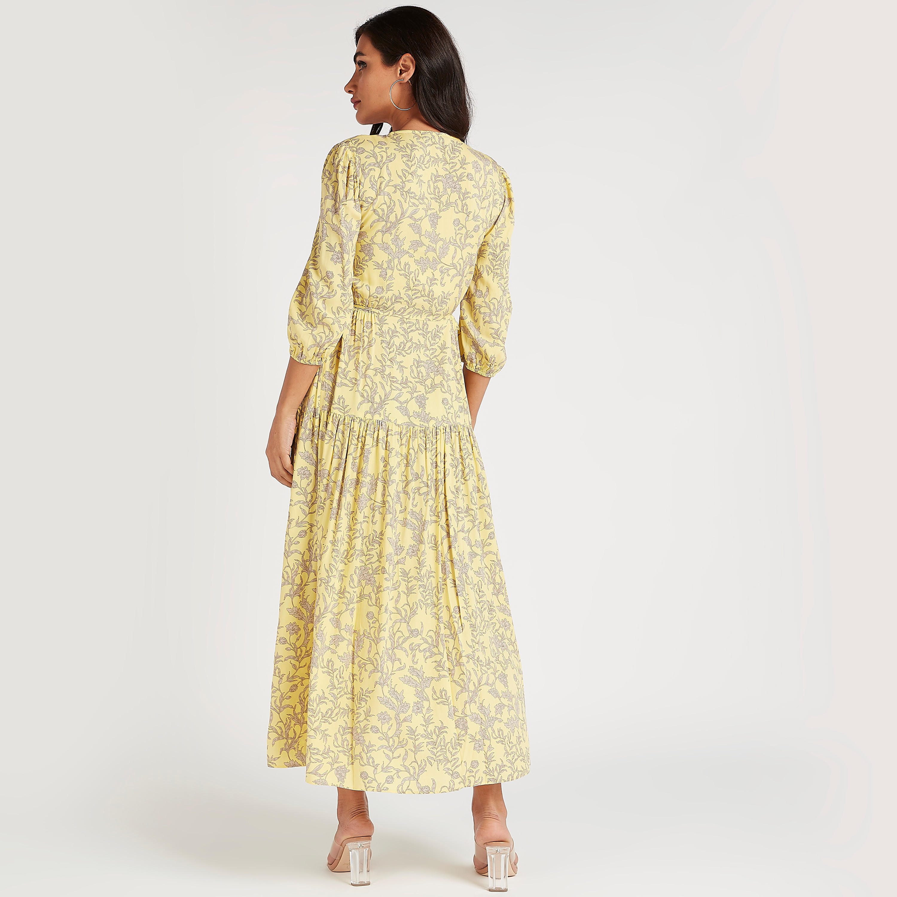 فستان إيه لاين طويل بطبعات استوائيّة وأكمام 3/4-women-clothing-dresses-image-4