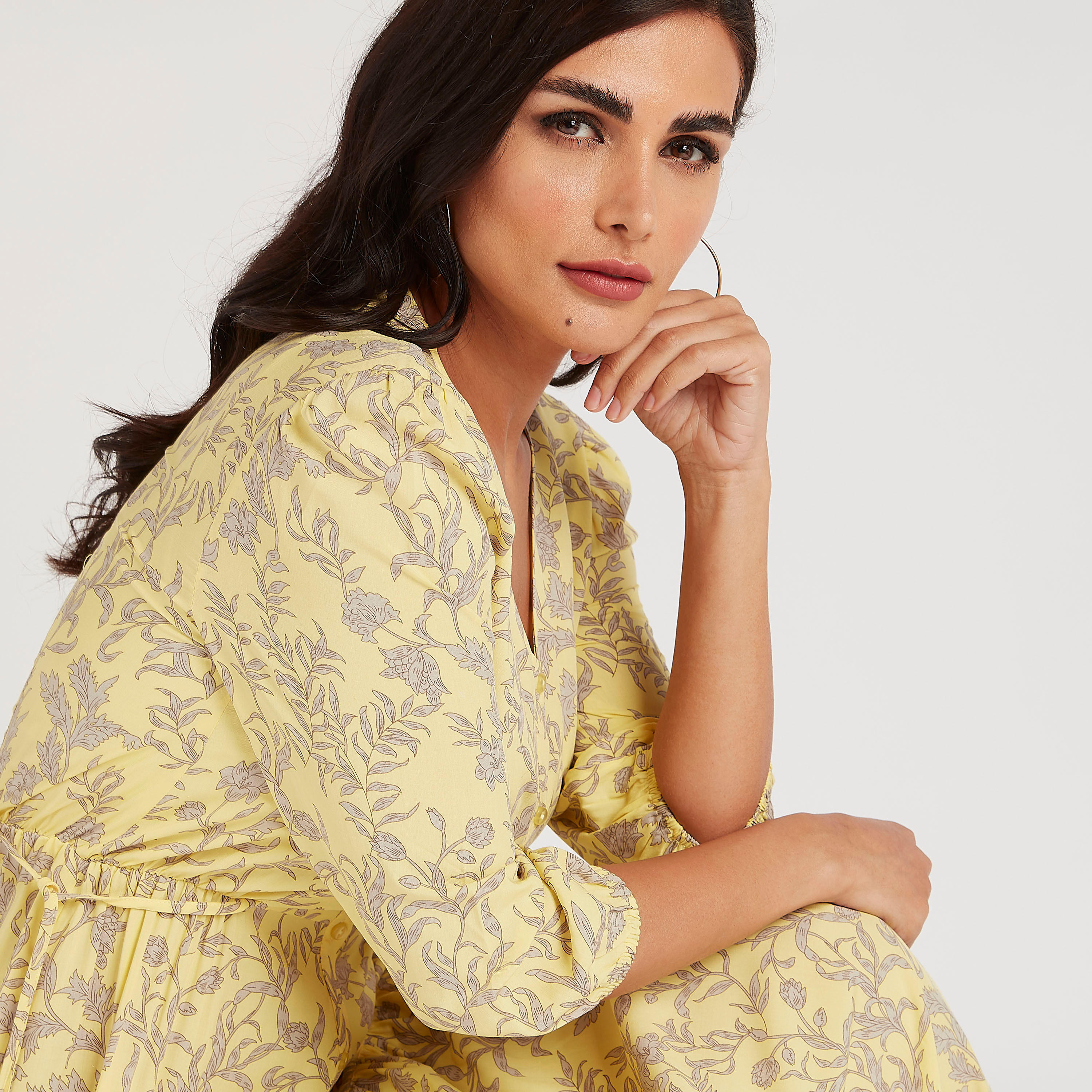 فستان إيه لاين طويل بطبعات استوائيّة وأكمام 3/4-women-clothing-dresses-image-6