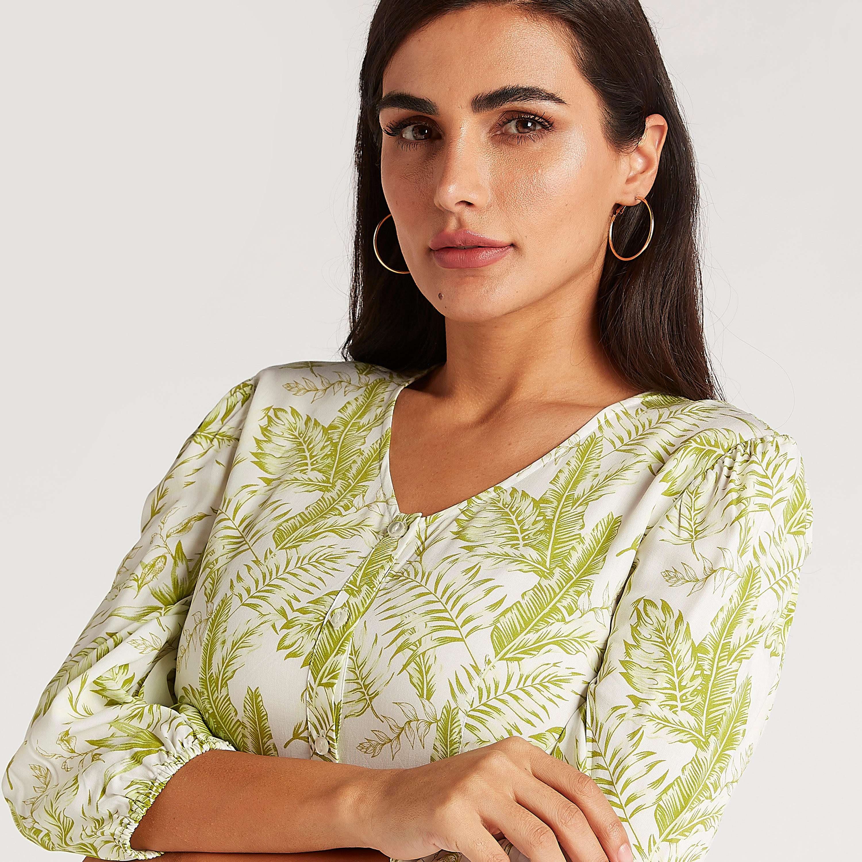 فستان إيه لاين طويل بطبعات استوائيّة وأكمام 3/4-women-clothing-dresses-image-3