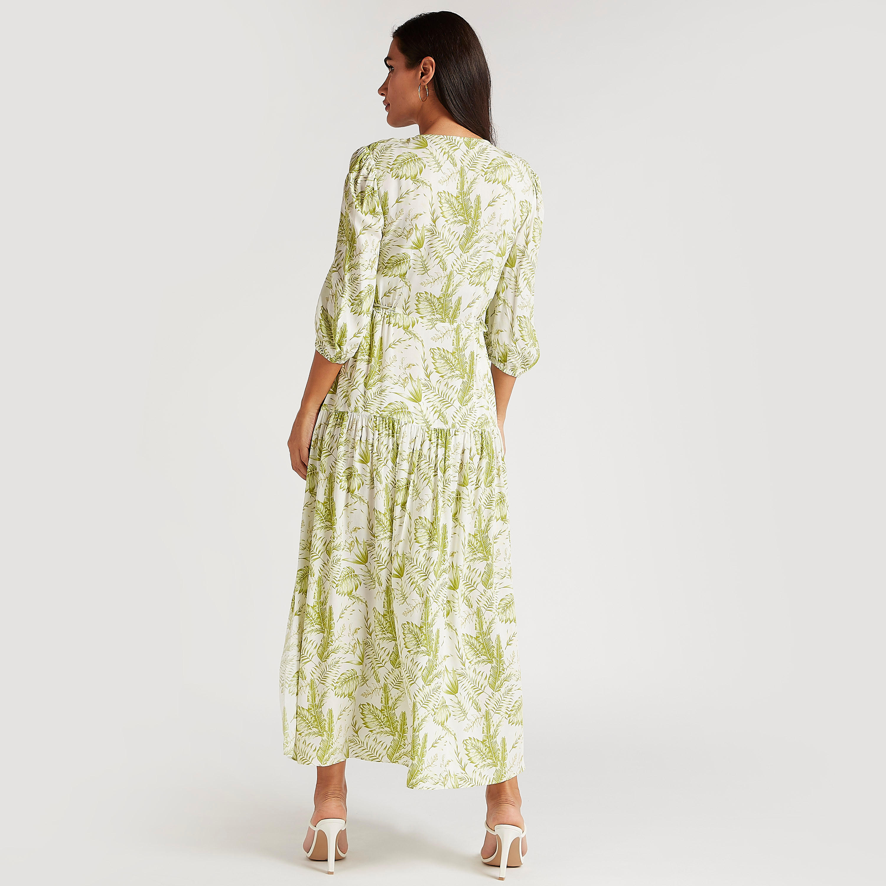 فستان إيه لاين طويل بطبعات استوائيّة وأكمام 3/4-women-clothing-dresses-image-4