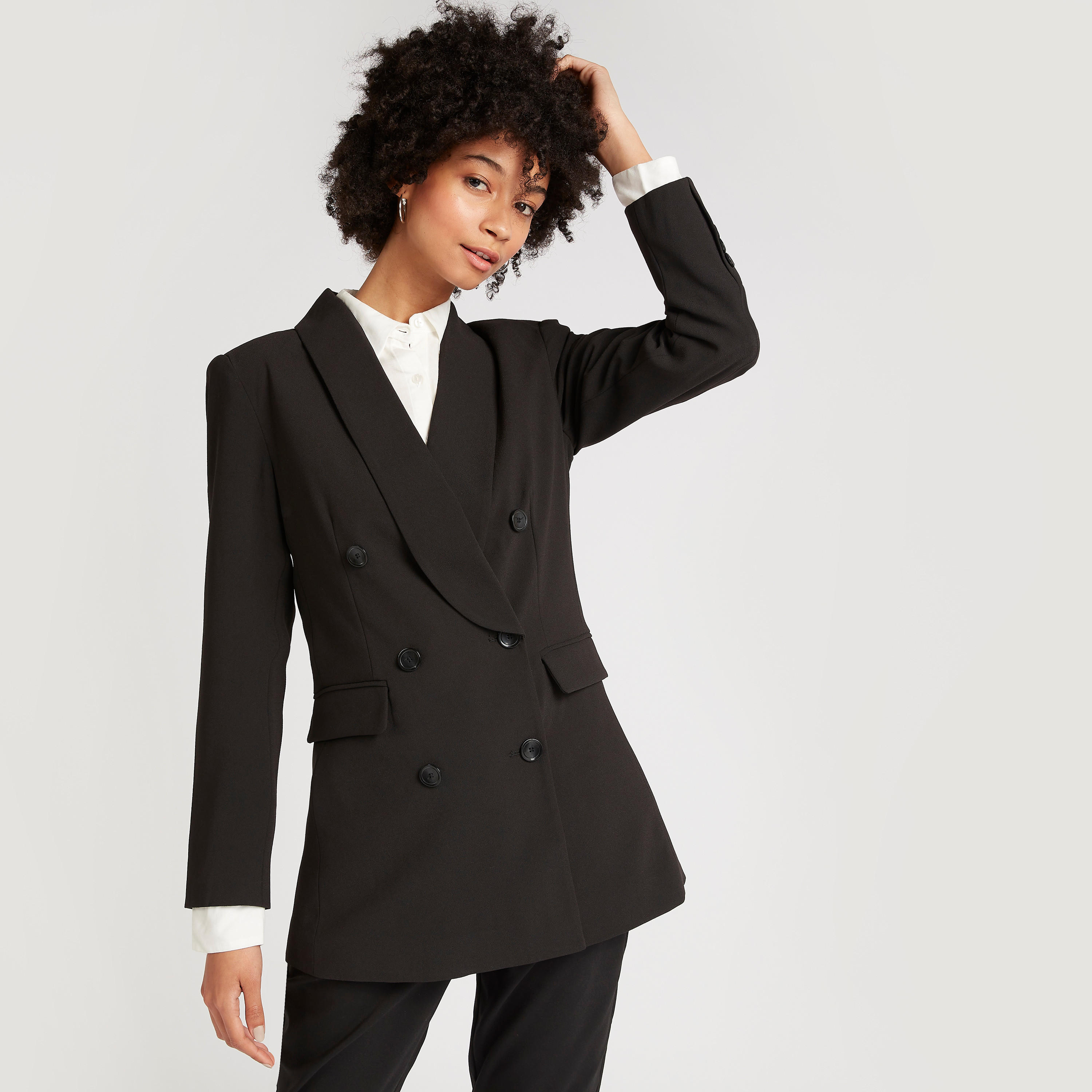Solid Longline Blazer with Lapel Collar and Long Sleeves-women-clothing-coatsandjackets-blazers-image-1