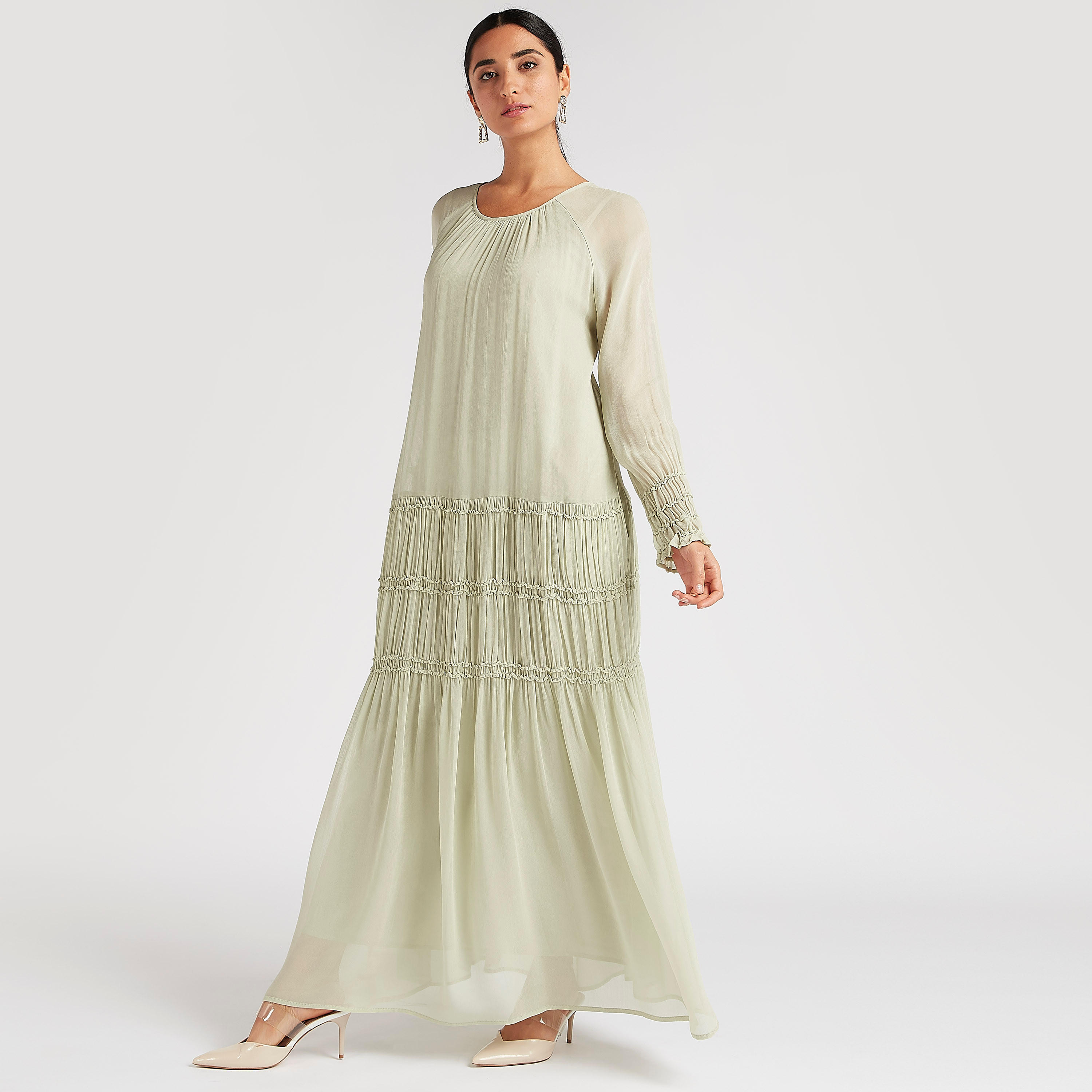 فستان طويل إيه لاين بارز الملمس بتفاصيل كشكش-women-clothing-dresses-image-2