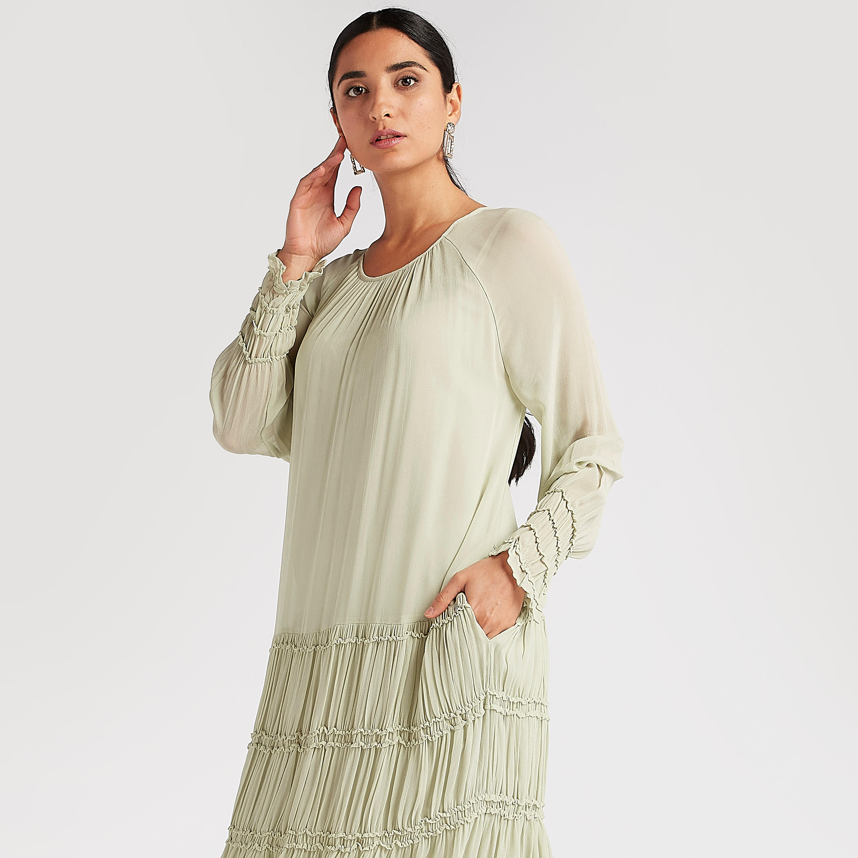 فستان طويل إيه لاين بارز الملمس بتفاصيل كشكش-women-clothing-dresses-image-5