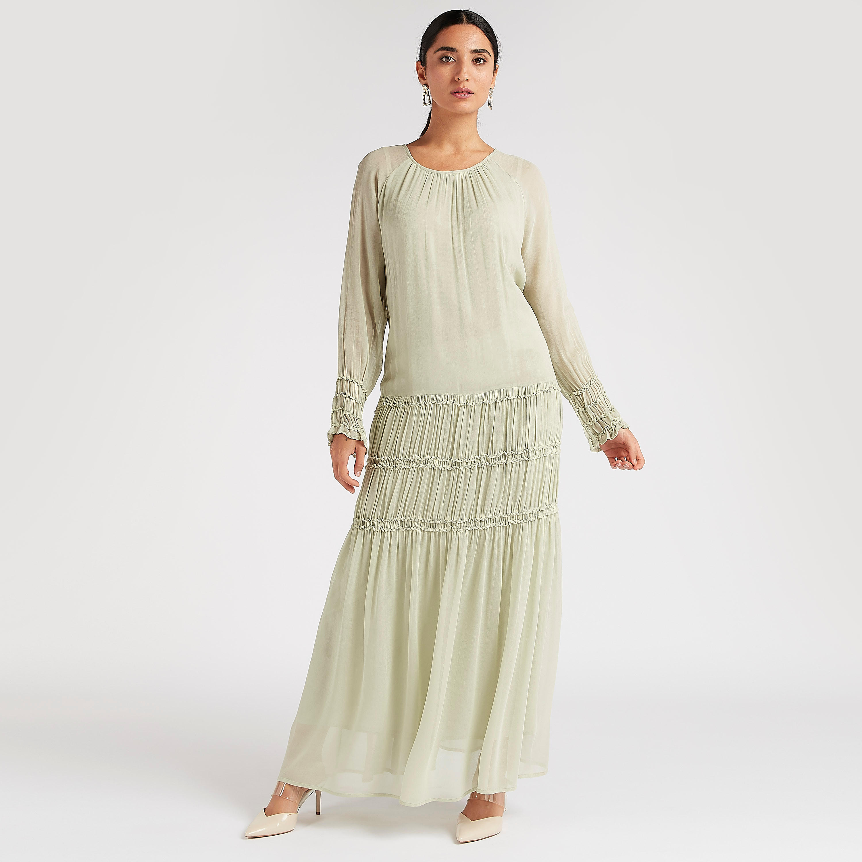 فستان طويل إيه لاين بارز الملمس بتفاصيل كشكش-women-clothing-dresses-image-7