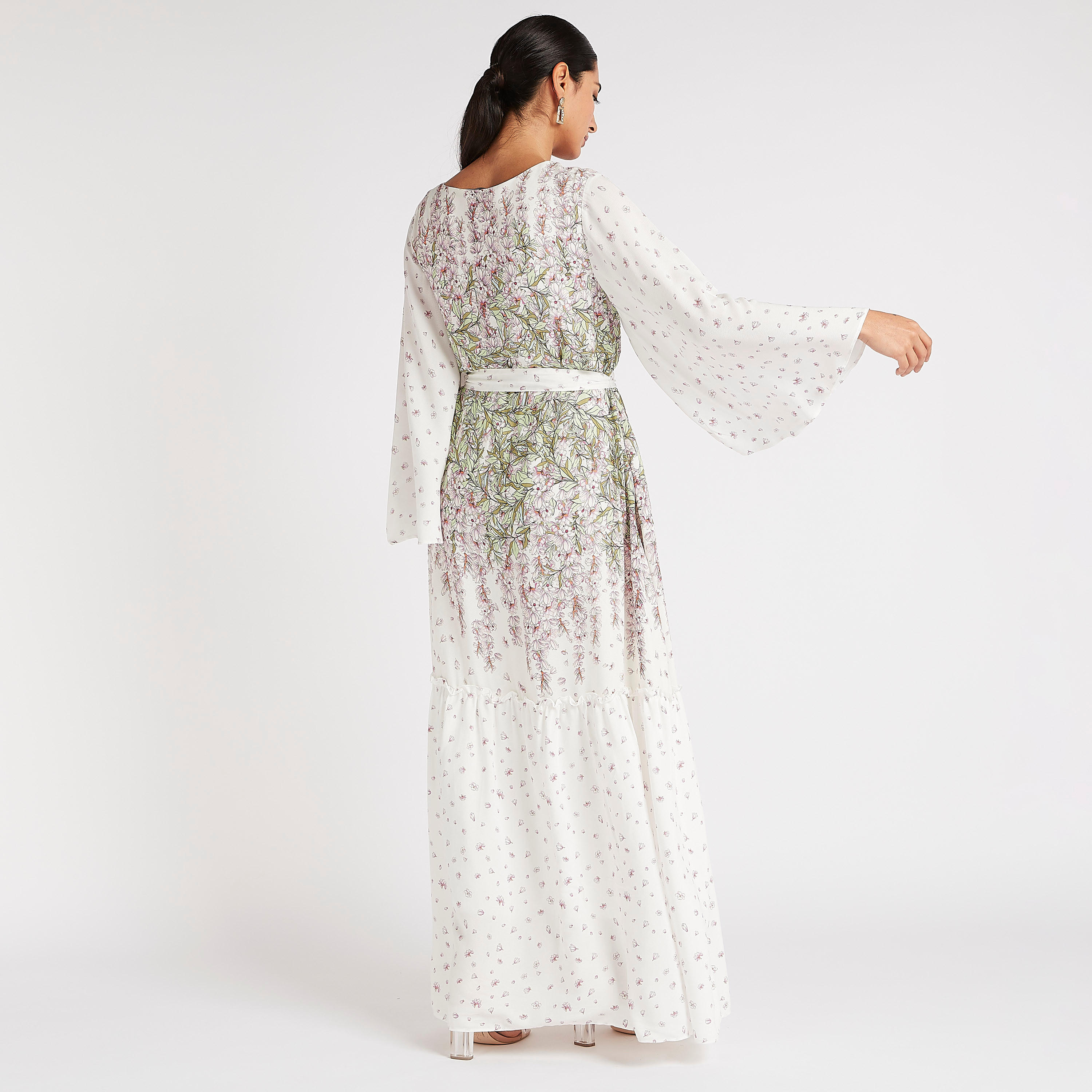 فستان طويل إيه لاين بأكمام واسعة وحزام-women-clothing-dresses-image-4