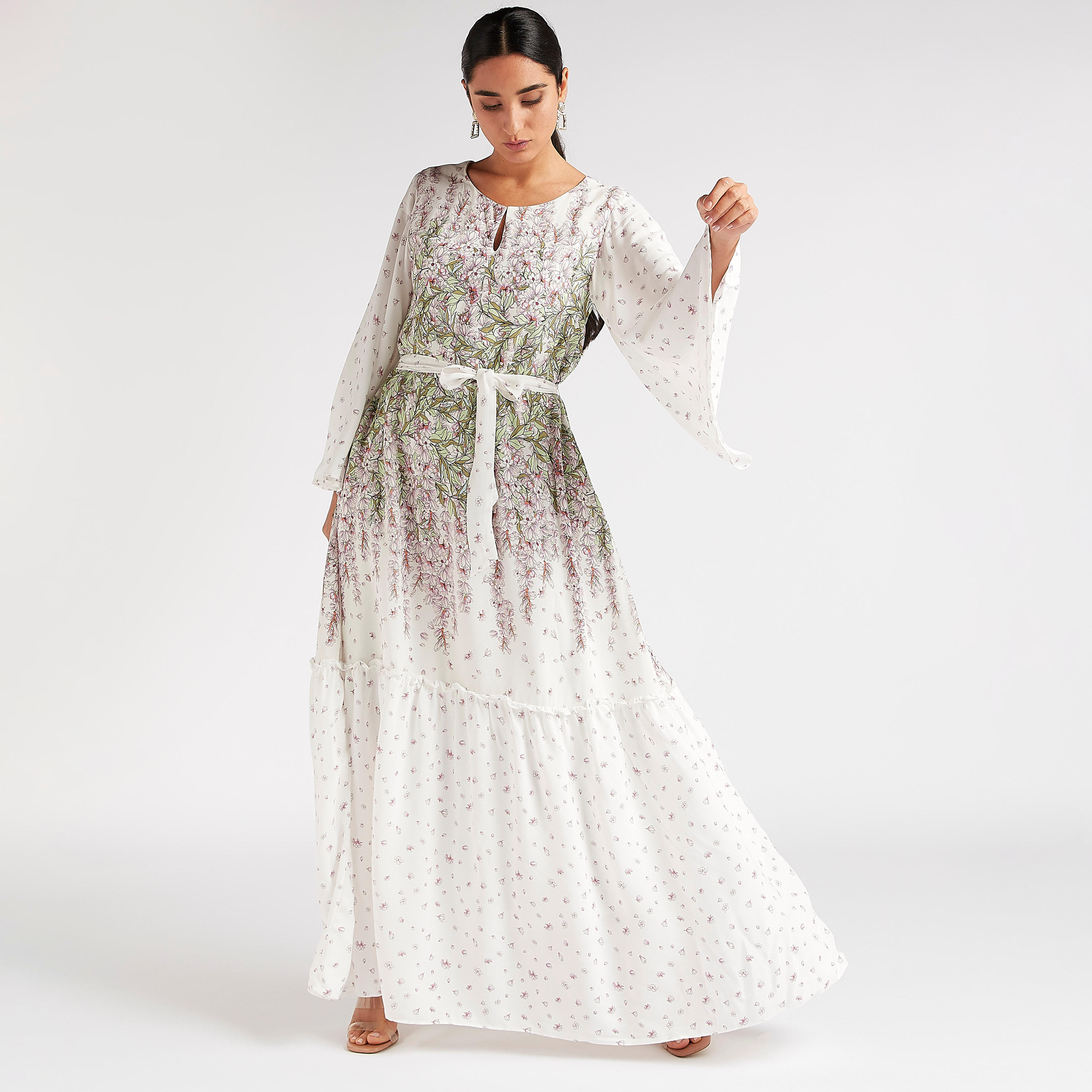 فستان طويل إيه لاين بأكمام واسعة وحزام-women-clothing-dresses-image-8