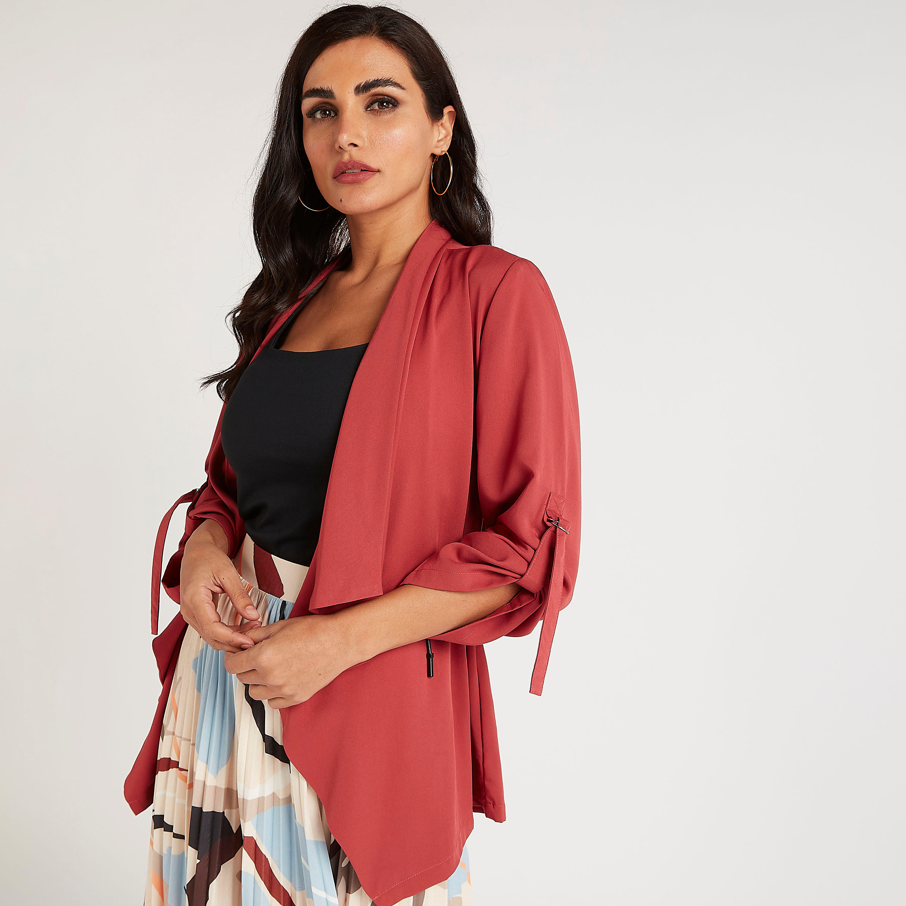 جاكيت خفيف سادة برباط خصر وأكمام قابلة للتّعديل-women-winterwear-coatsandjackets-jackets-image-9