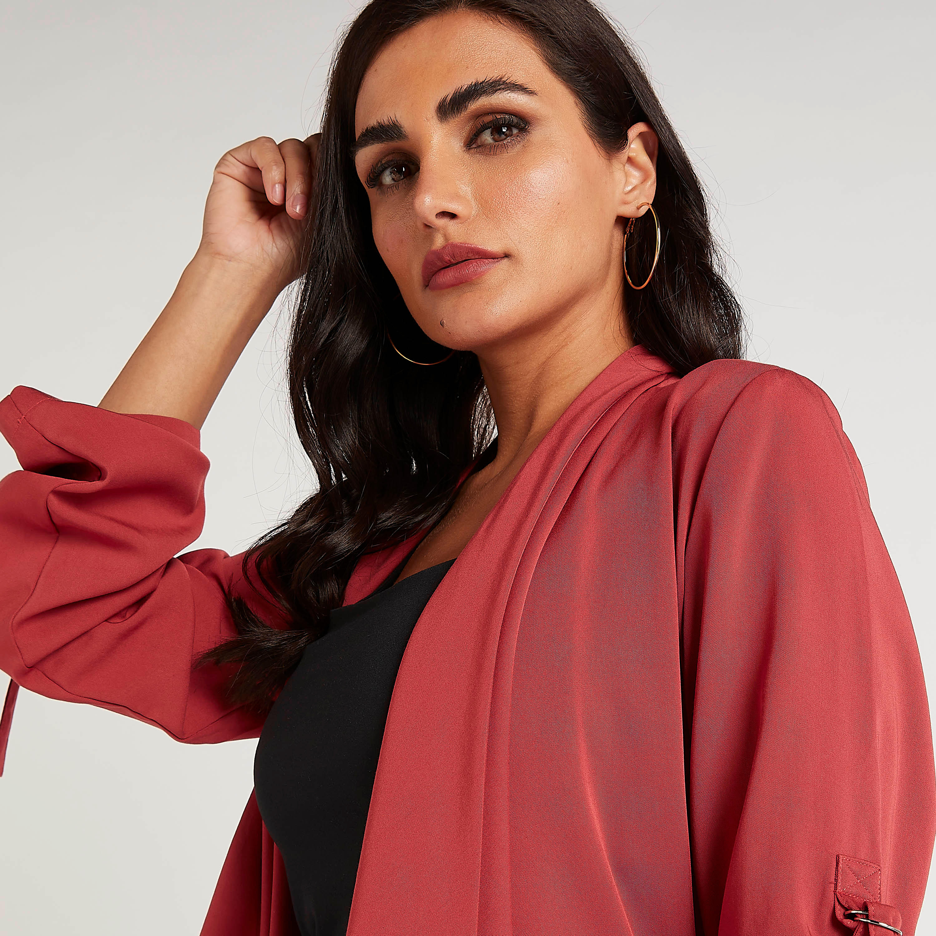 جاكيت خفيف سادة برباط خصر وأكمام قابلة للتّعديل-women-winterwear-coatsandjackets-jackets-image-5