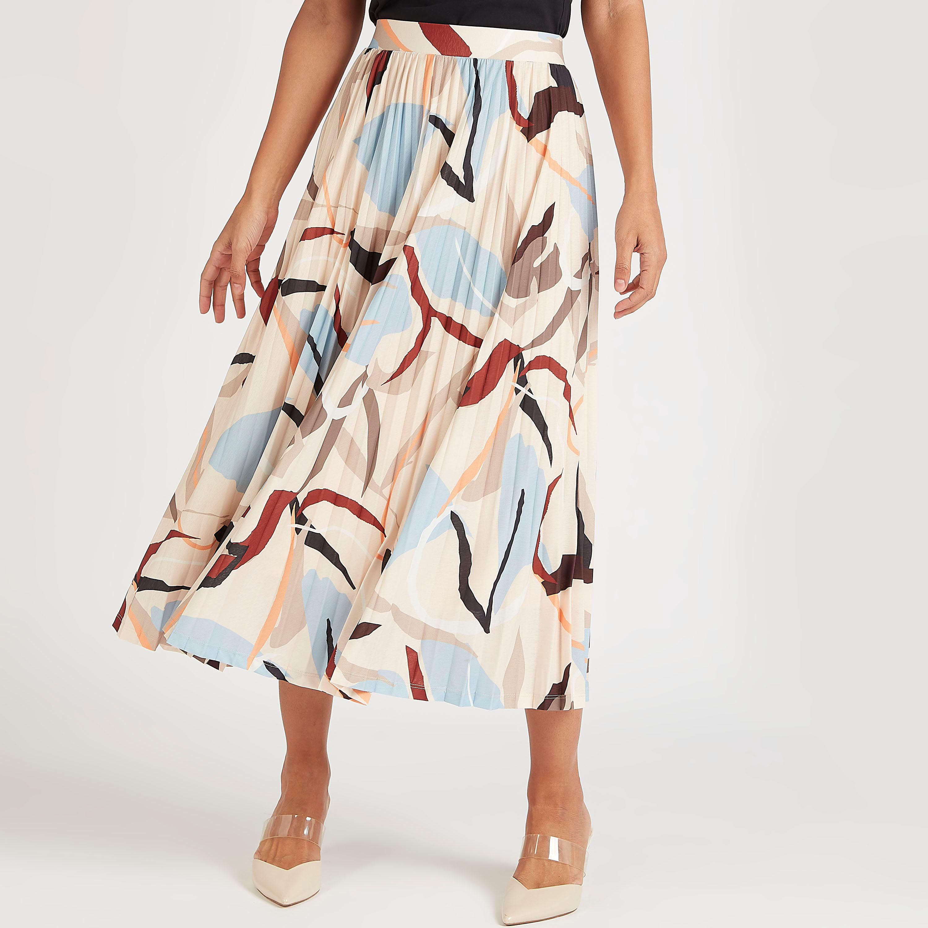 Printed Midi A-line Skirt with Elasticated Waistband-women-clothing-bottoms-skirts-image-1