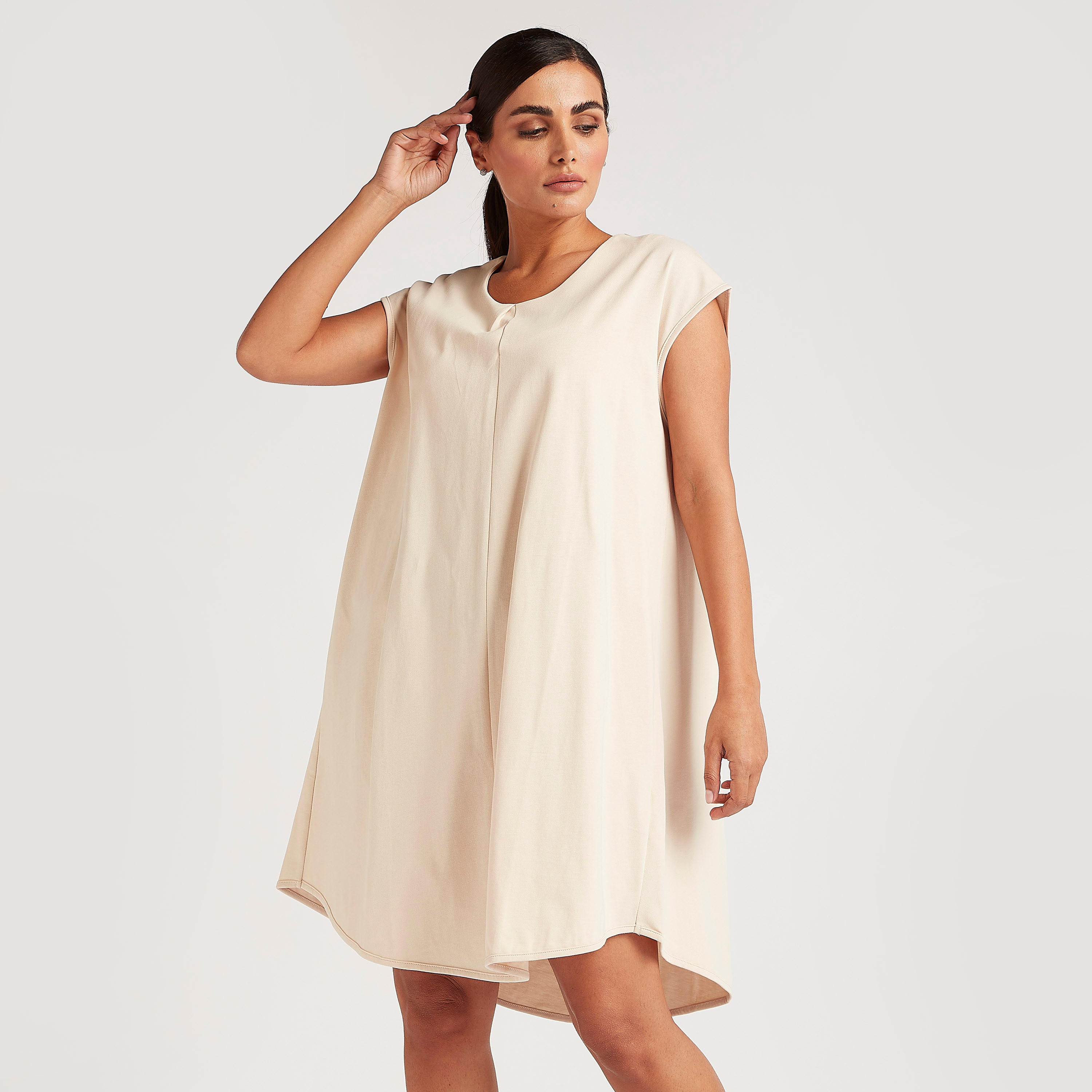 تونيك سادة بأكمام كاب وياقة مستديرة-women-clothing-shirtsandblouses-blouses-image-4