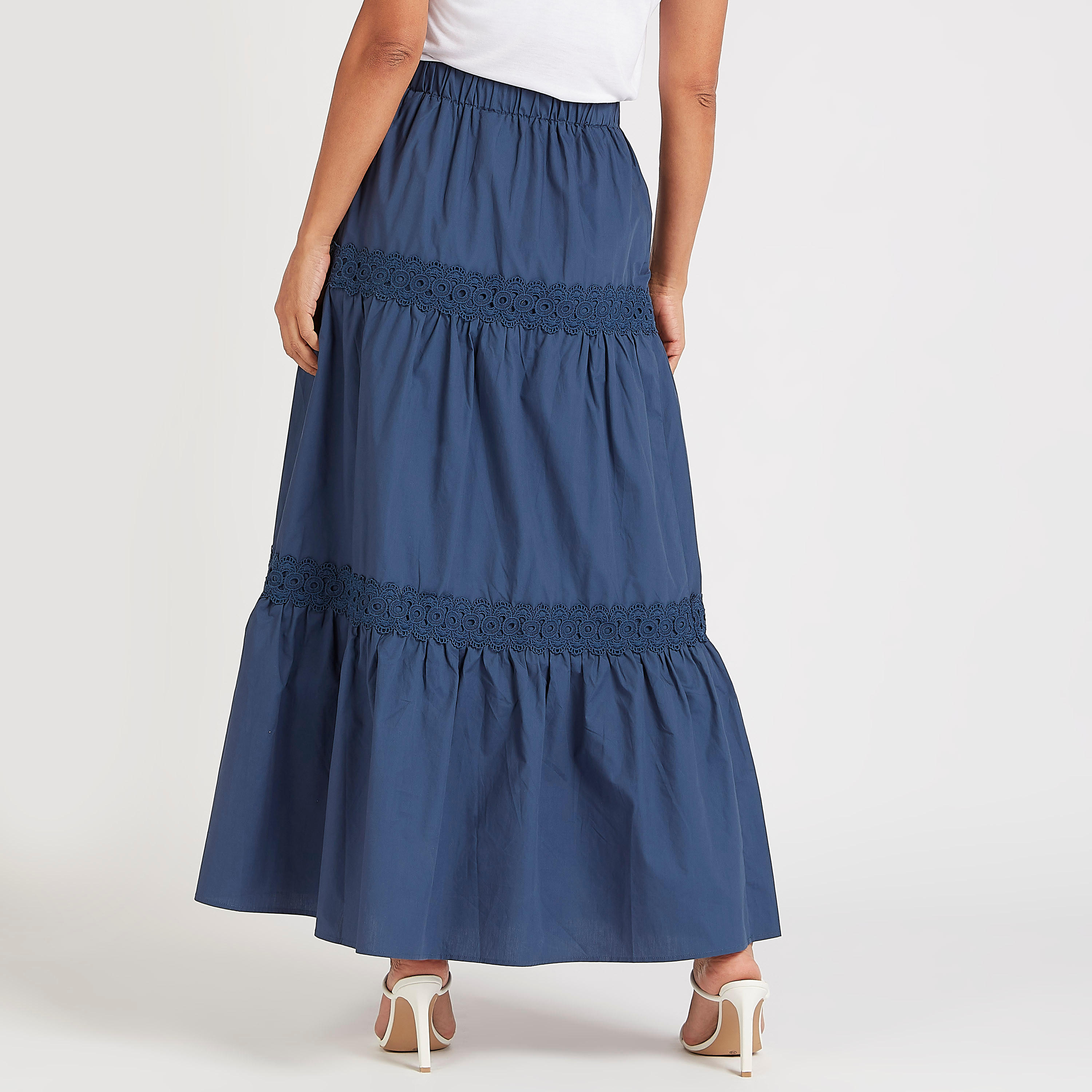 تنّورة إيه لاين متعدّدة الطبقات مع خصر مطّاطي وتفاصيل دانتيل-women-clothing-bottoms-skirts-image-4