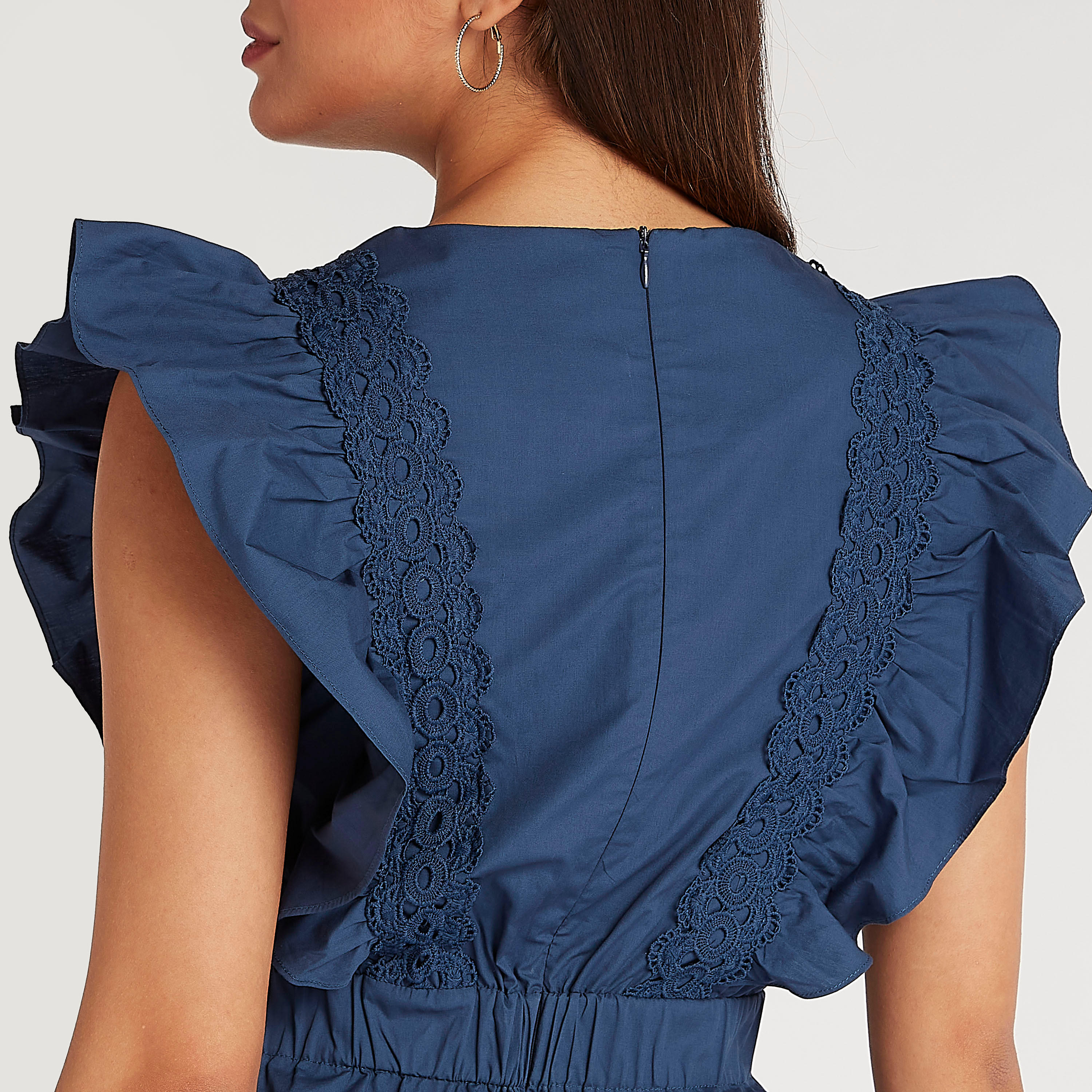 فستان إيه لاين ميدي بأكمام كاب وتفاصيل دانتيل-women-clothing-dresses-image-6