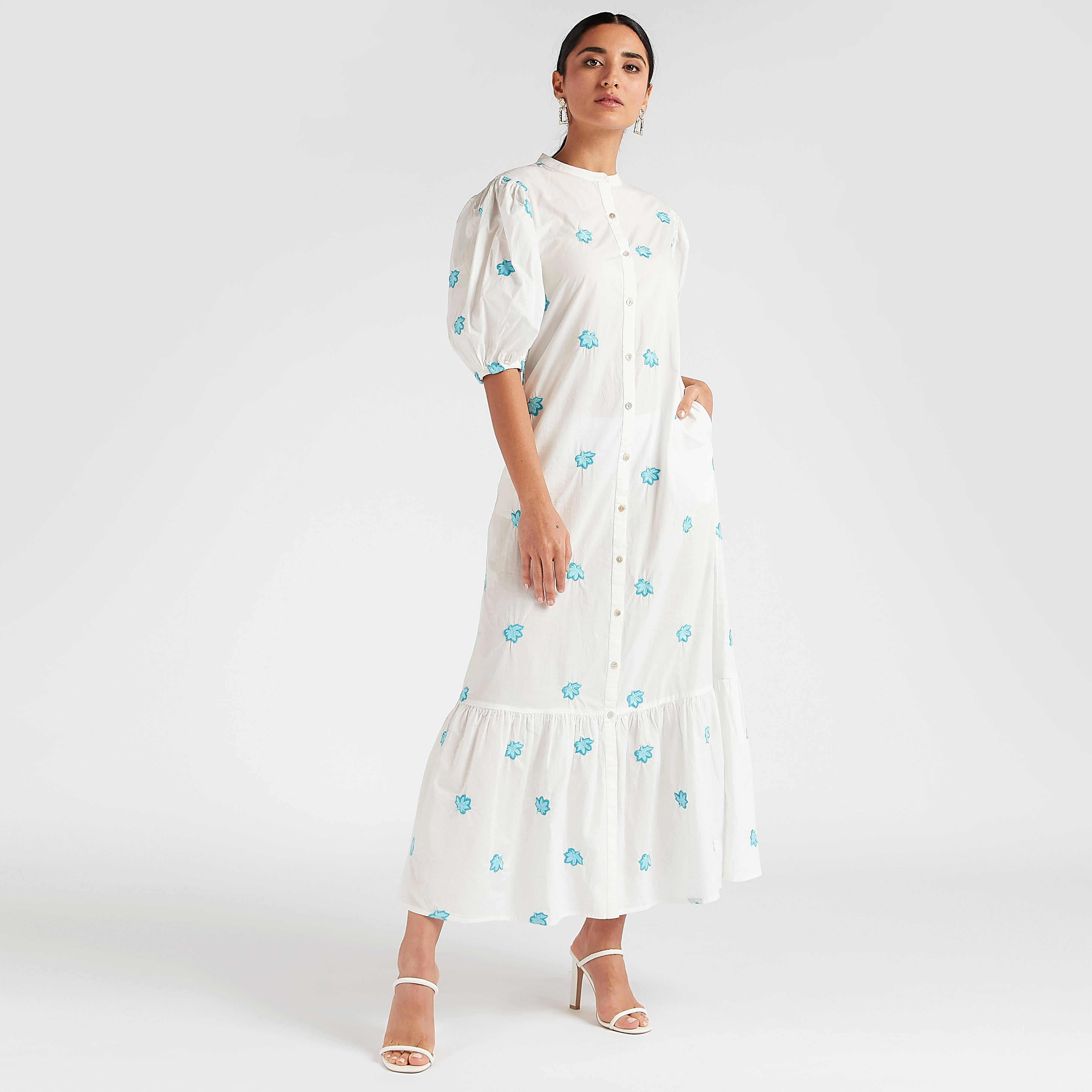 Embroidered Maxi A-line Dress with Short Sleeves-women-clothing-dresses-image-1