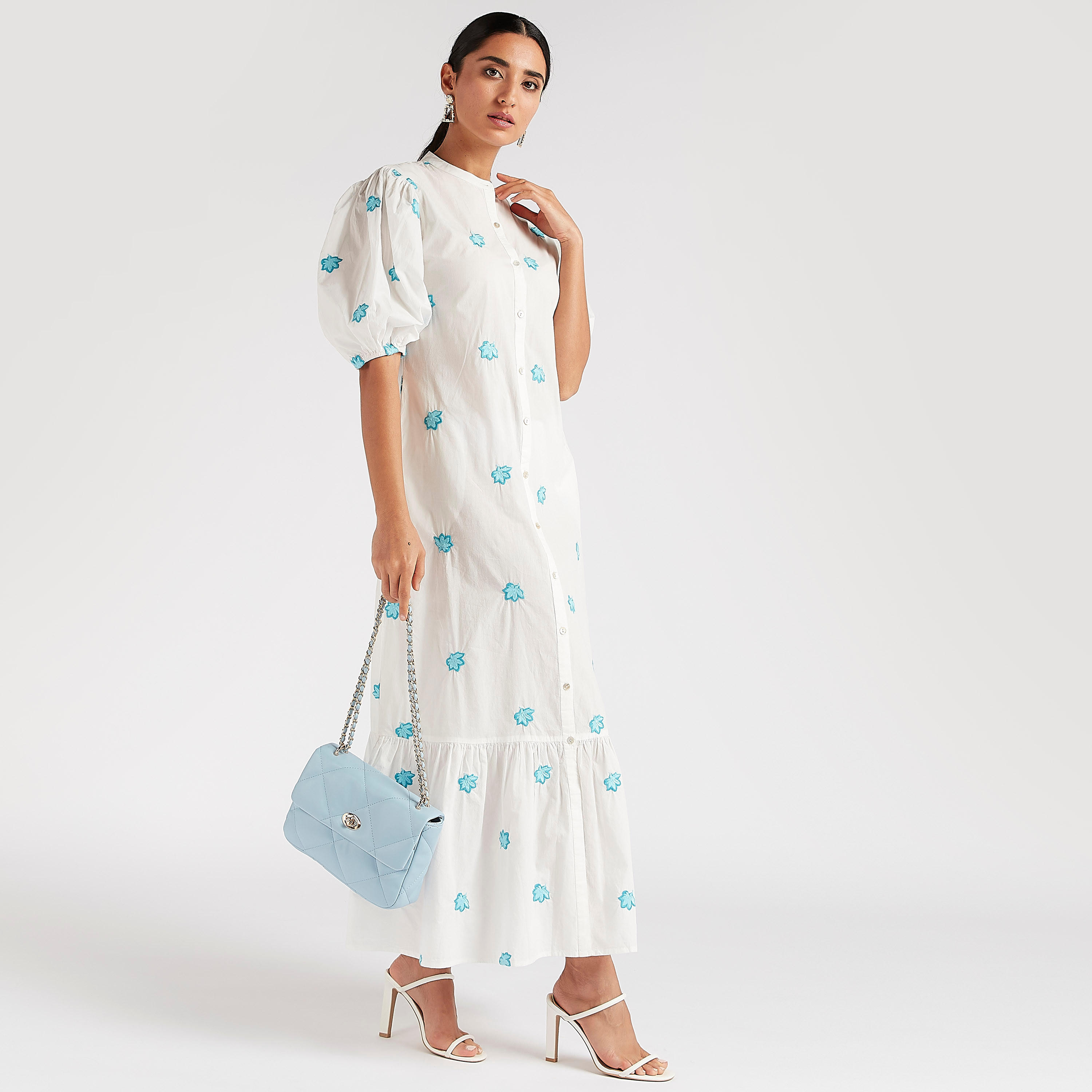 Embroidered Maxi A-line Dress with Short Sleeves-women-clothing-dresses-image-2