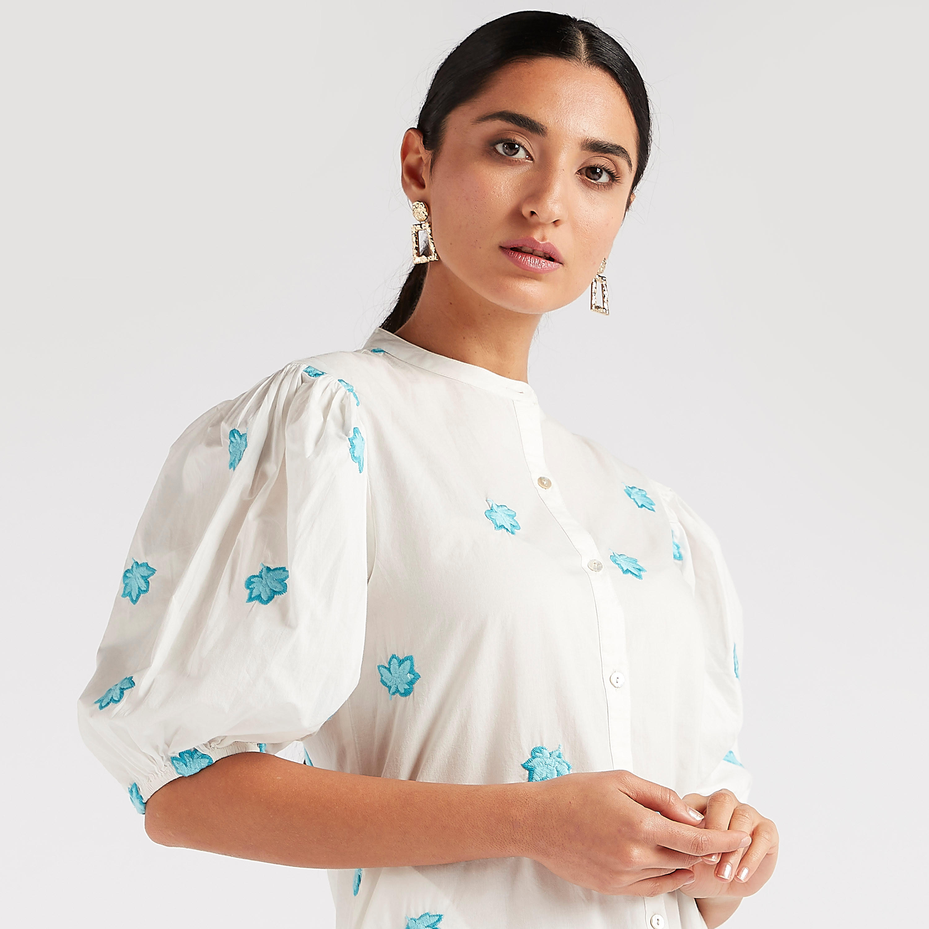 Embroidered Maxi A-line Dress with Short Sleeves-women-clothing-dresses-image-3