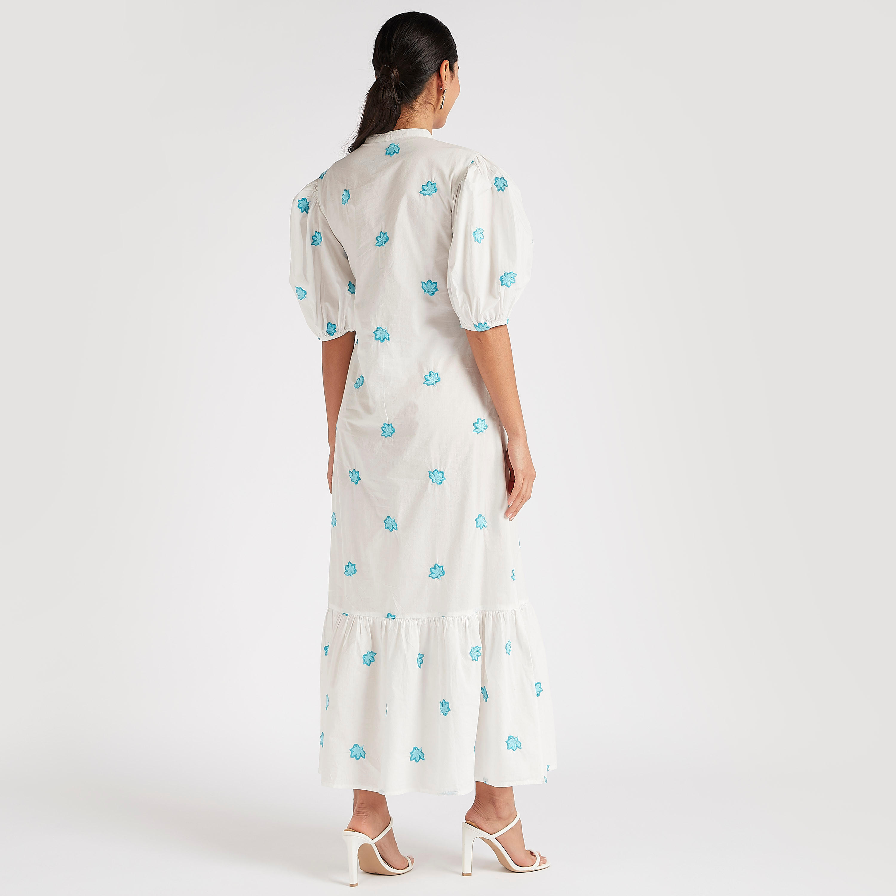 Embroidered Maxi A-line Dress with Short Sleeves-women-clothing-dresses-image-4