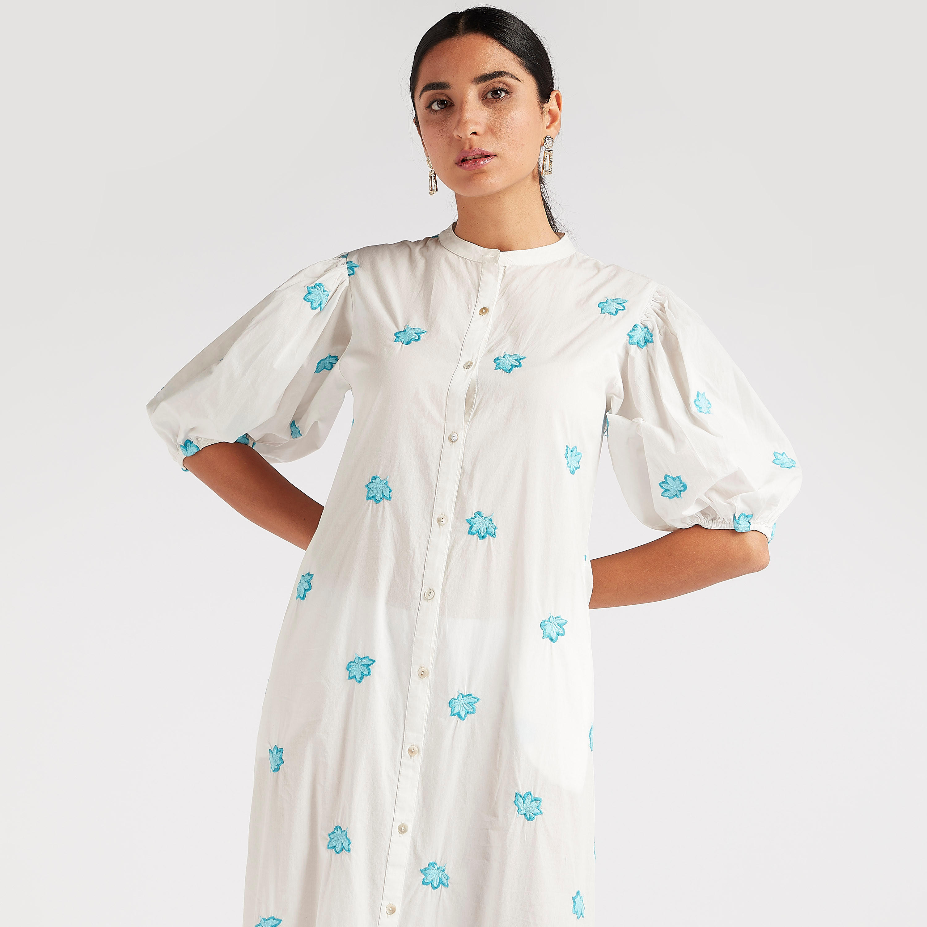 Embroidered Maxi A-line Dress with Short Sleeves-women-clothing-dresses-image-5