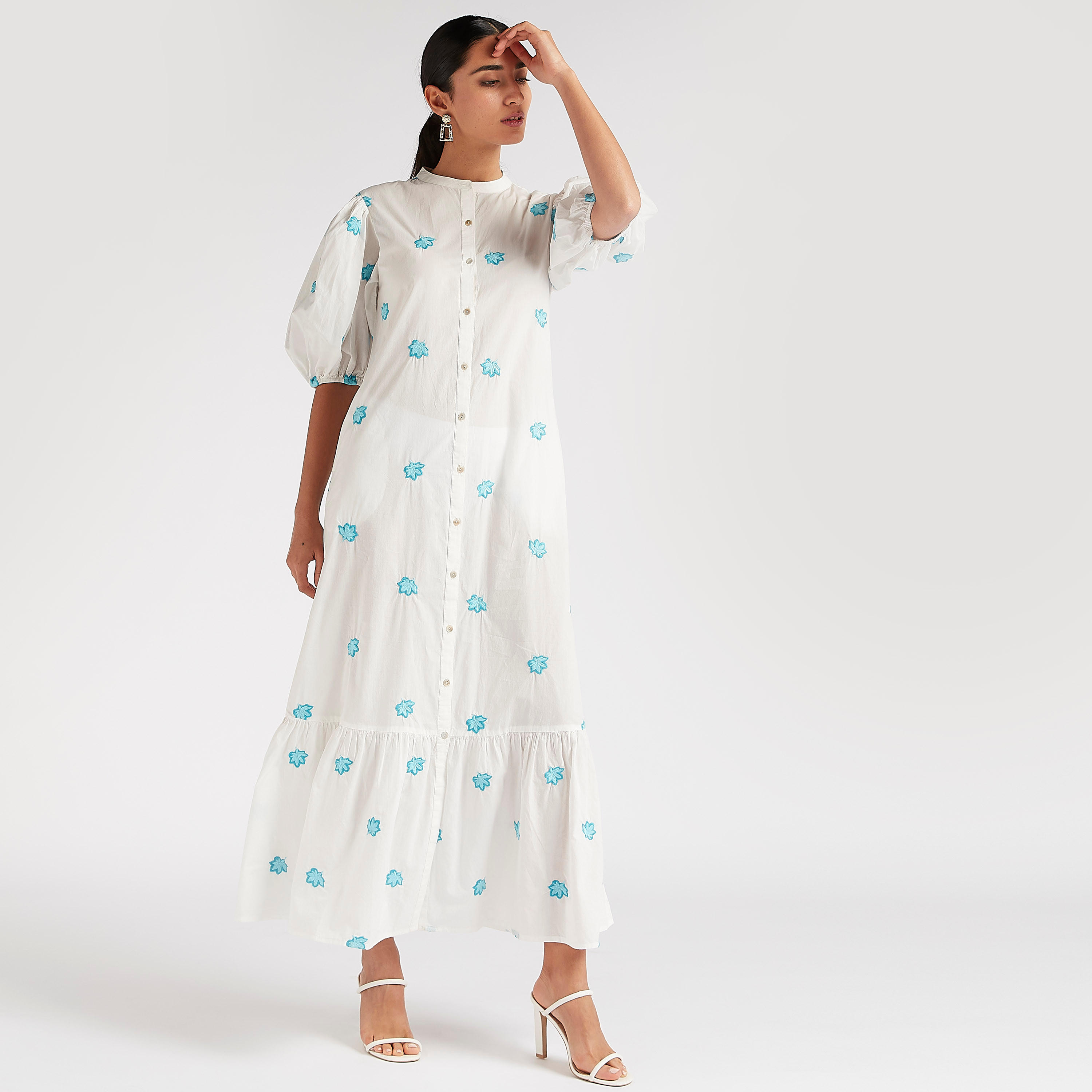 Embroidered Maxi A-line Dress with Short Sleeves-women-clothing-dresses-image-6
