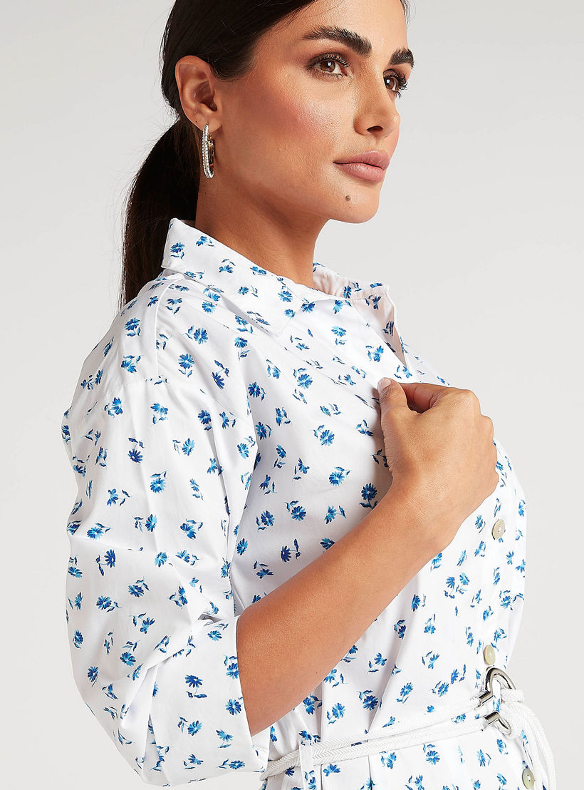 فستان قميص ميدي بطبعات أزهار وياقة عادية وحزام-women-clothing-dresses-image-3