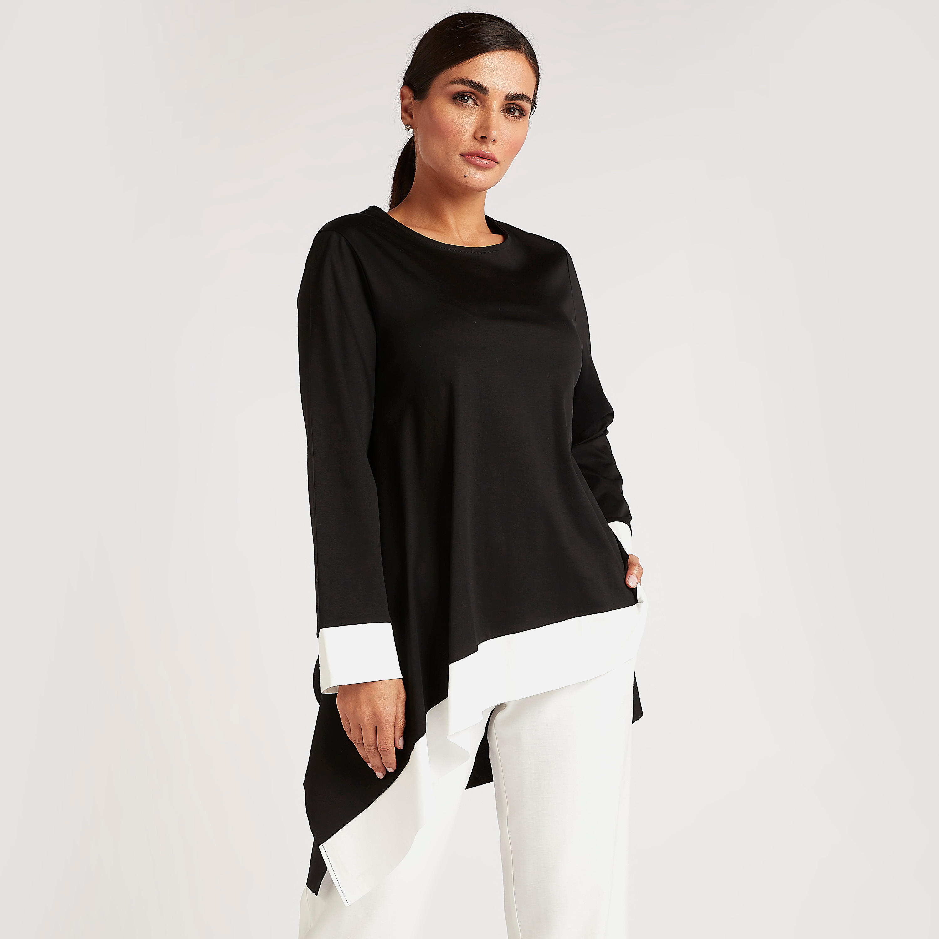 Solid Longline Top with Asymmetric Hem-women-clothing-shirtsandblouses-blouses-image-1