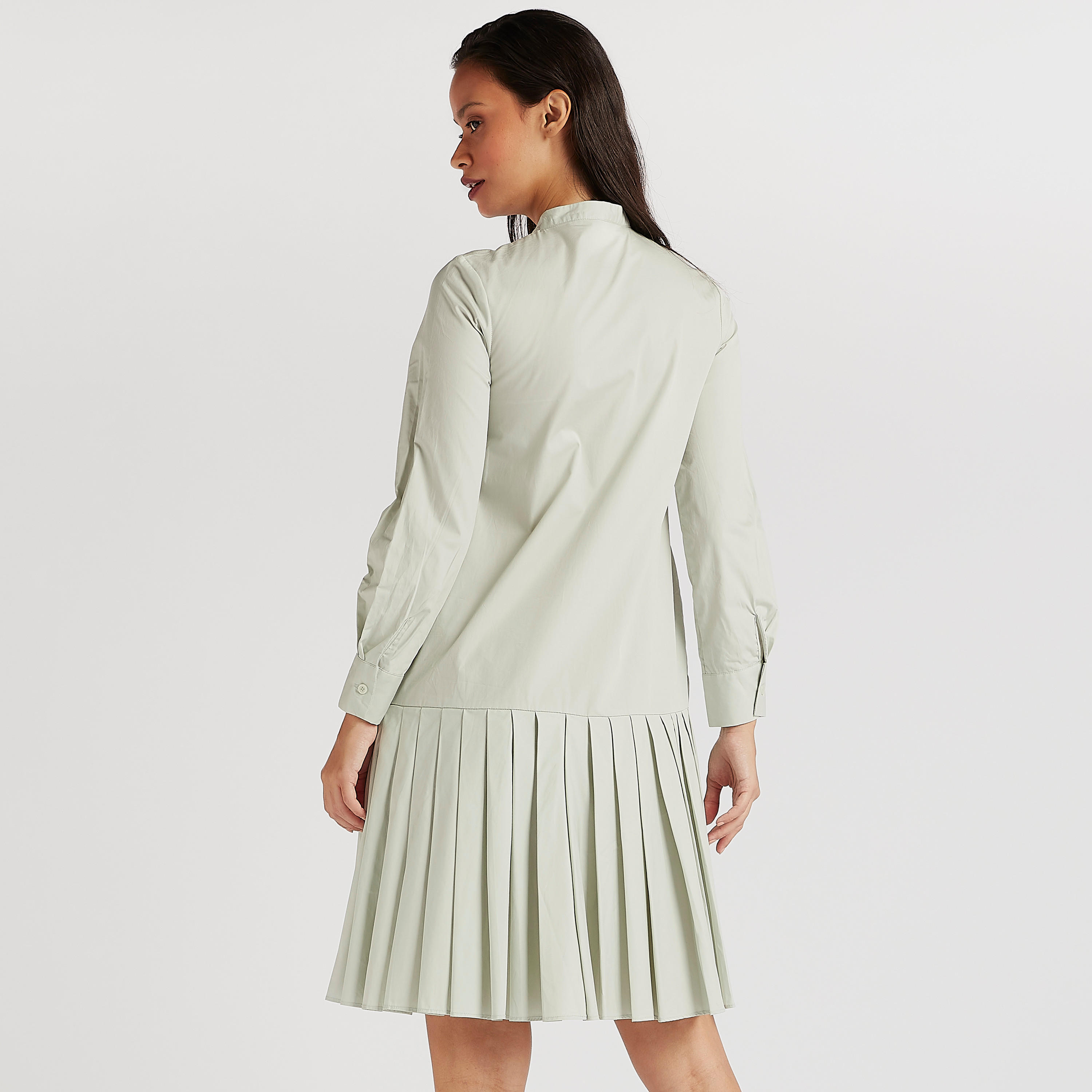 تونيك طويل سادة بتفاصيل ثنايا وزر إغلاق-women-clothing-dresses-image-2