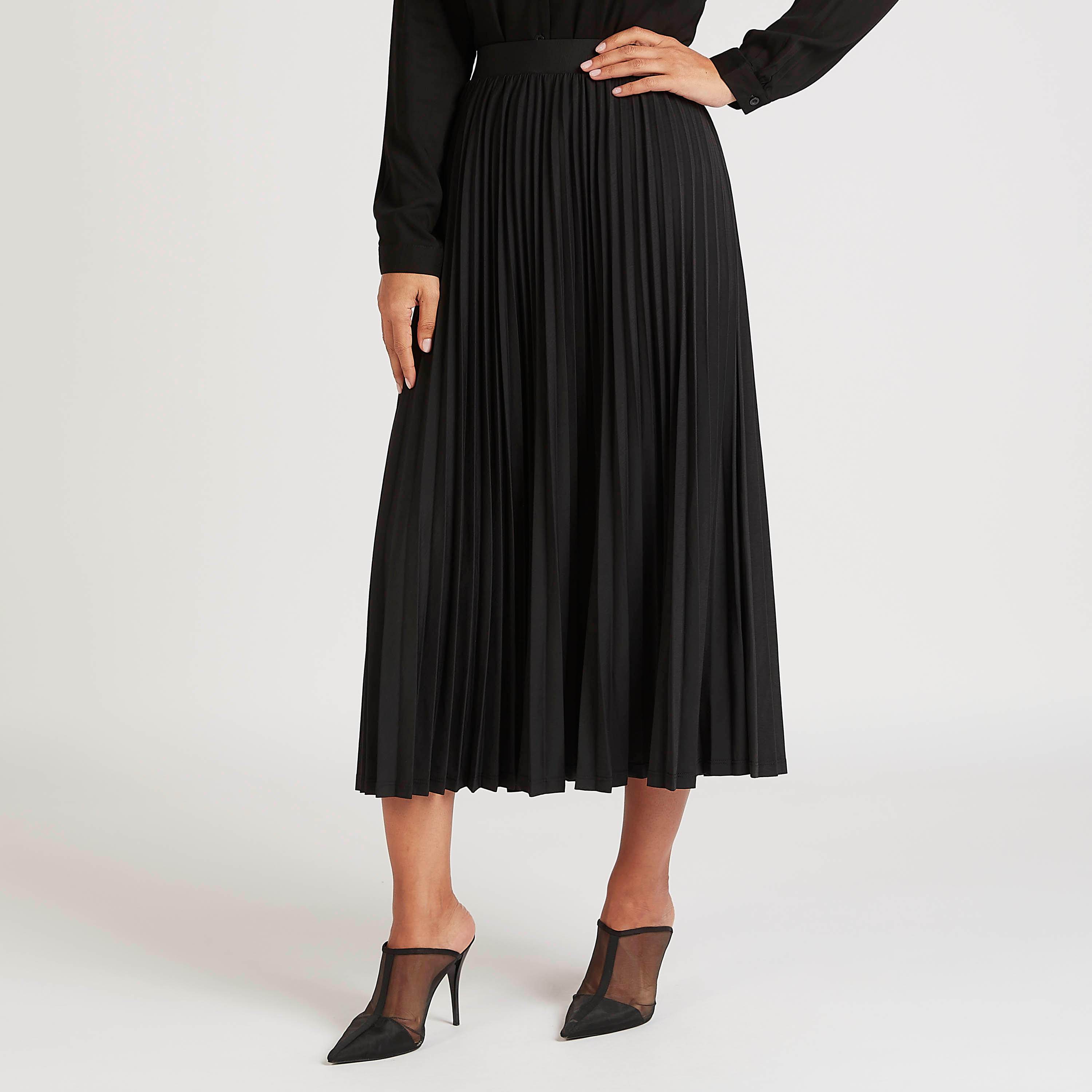 تنورة إيه لاين ميدي بكشكشة وخصر مطّاطي-women-clothing-bottoms-skirts-image-1