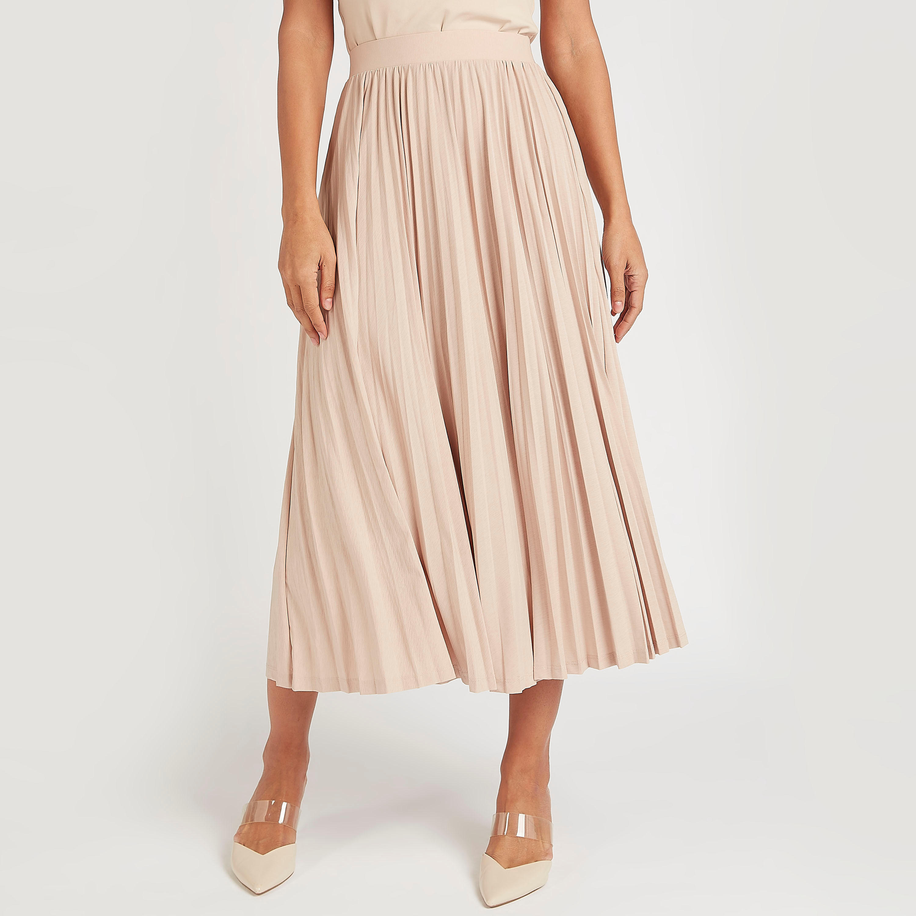 تنورة إيه لاين ميدي بكشكشة وخصر مطّاطي-women-clothing-bottoms-skirts-image-1