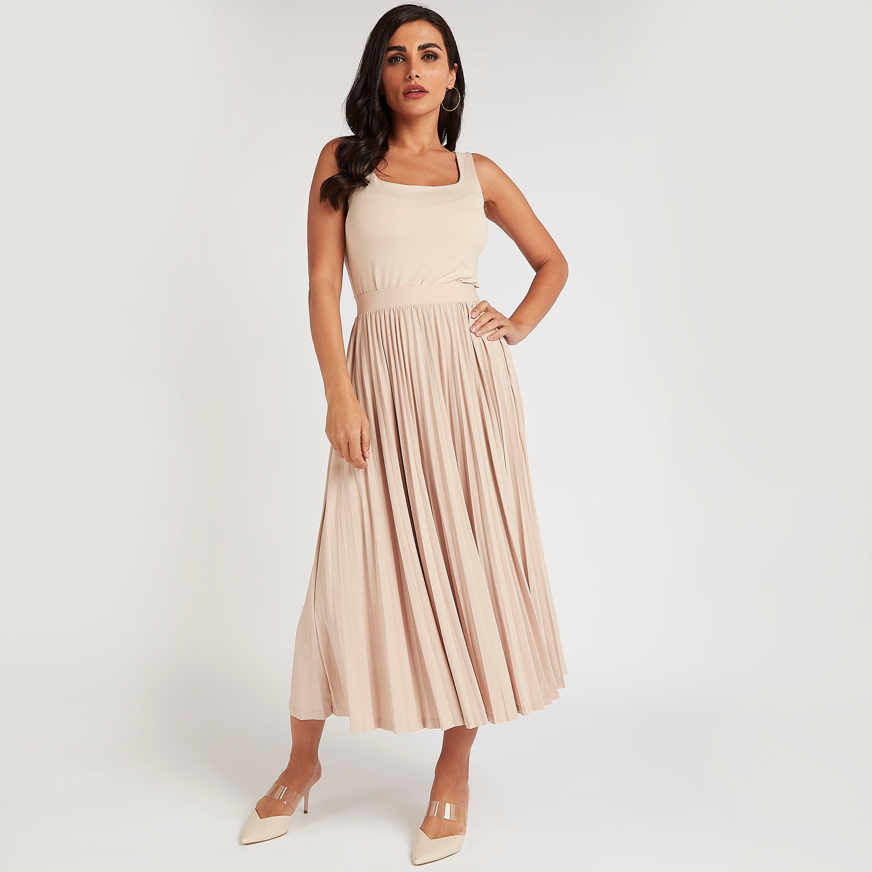 تنورة إيه لاين ميدي بكشكشة وخصر مطّاطي-women-clothing-bottoms-skirts-image-2