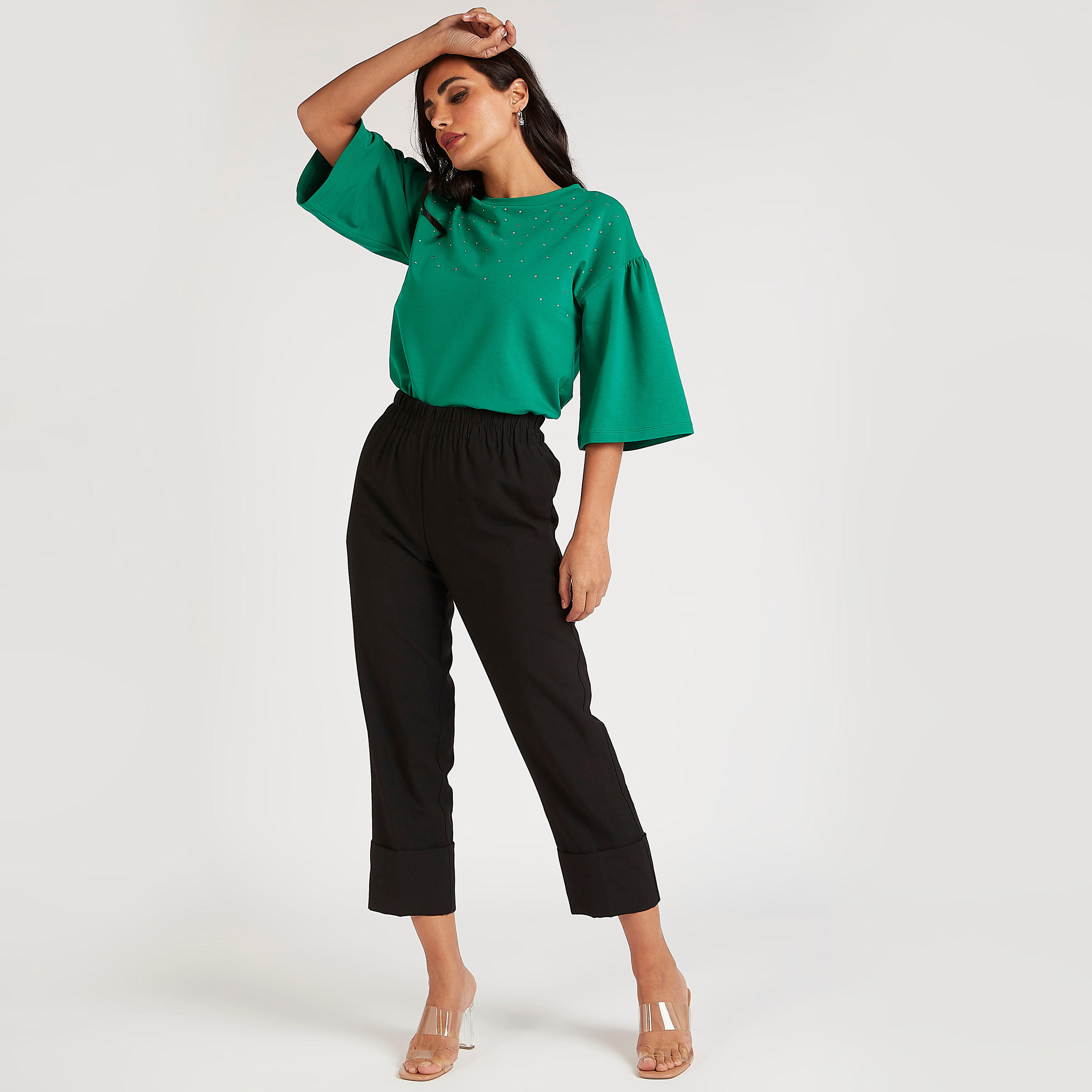 Solid Mid-Rise Trousers with Elasticated Waistband-women-clothing-bottoms-trousers-image-2