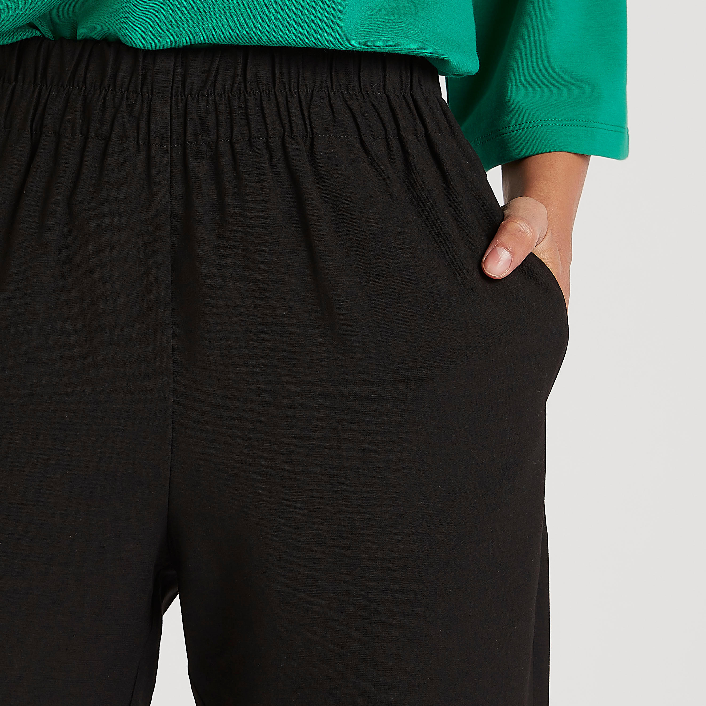 Solid Mid-Rise Trousers with Elasticated Waistband-women-clothing-bottoms-trousers-image-3