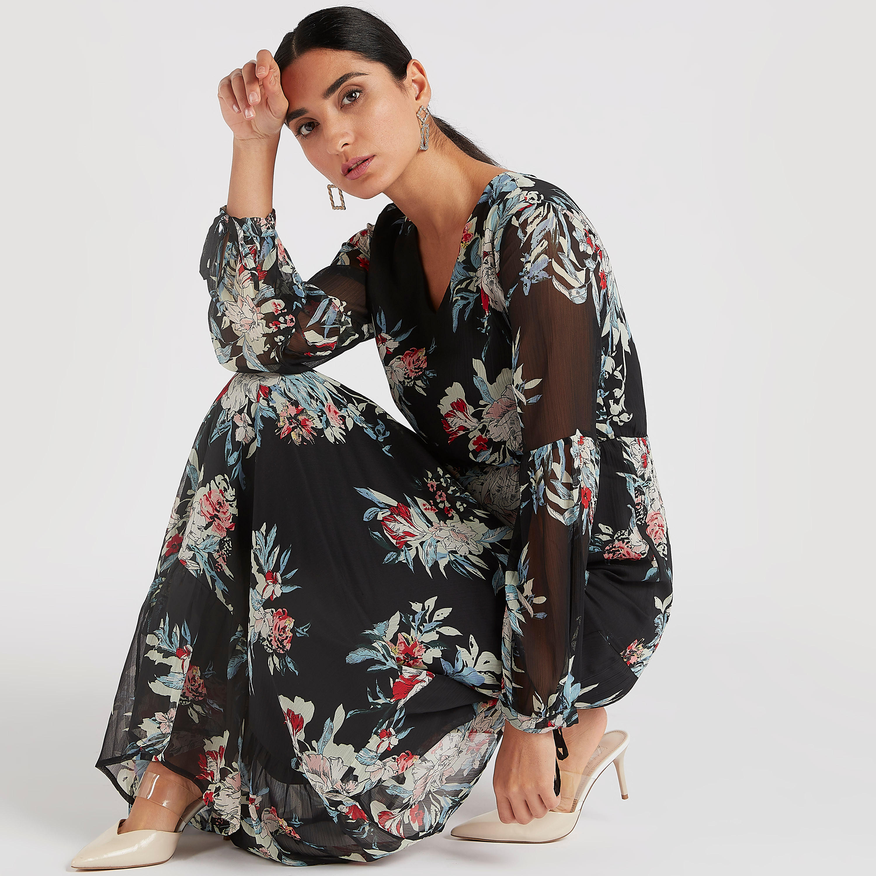 فستان إيه لاين طويل بطبعات أزهار وأكمام طويلة-women-clothing-dresses-image-1