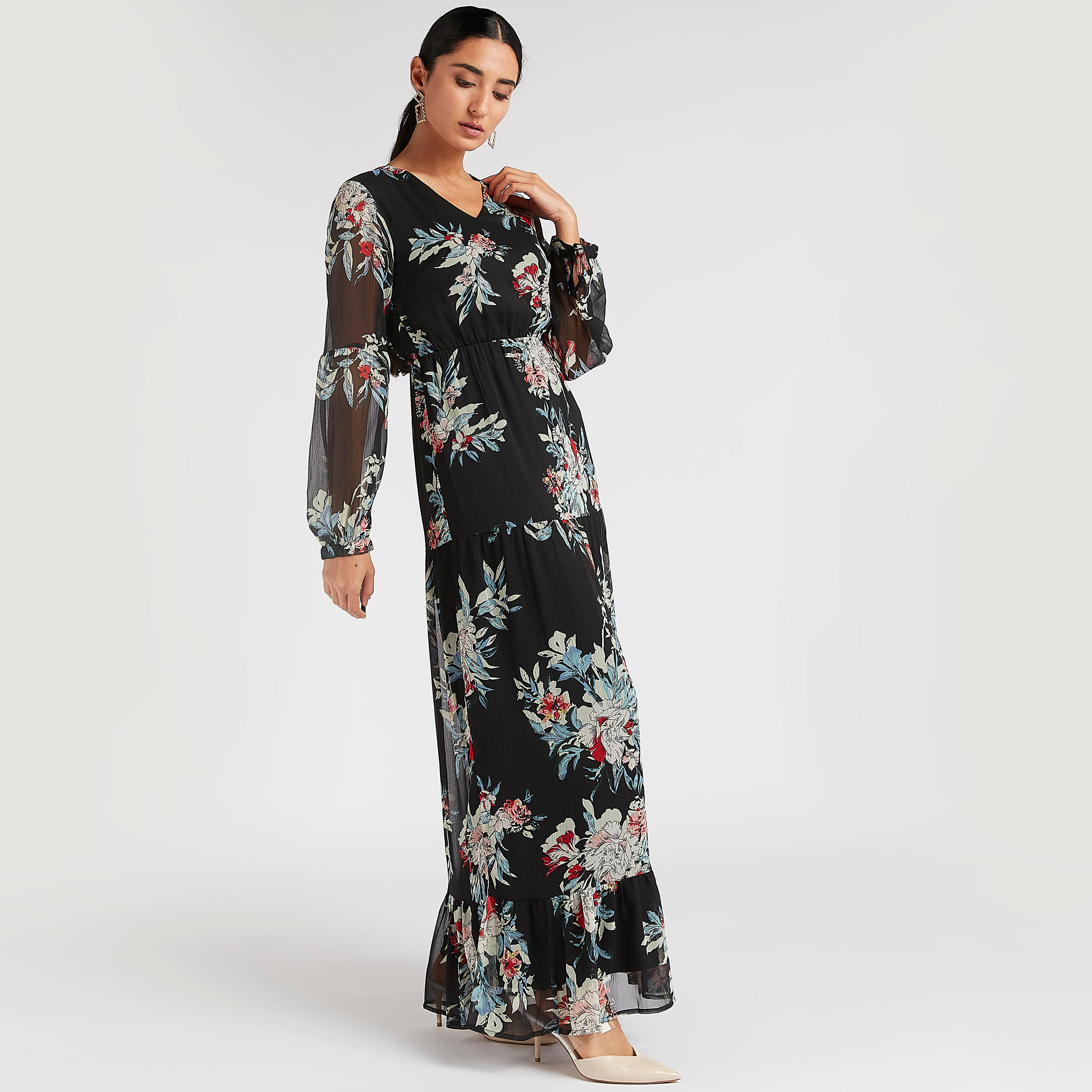 فستان إيه لاين طويل بطبعات أزهار وأكمام طويلة-women-clothing-dresses-image-2