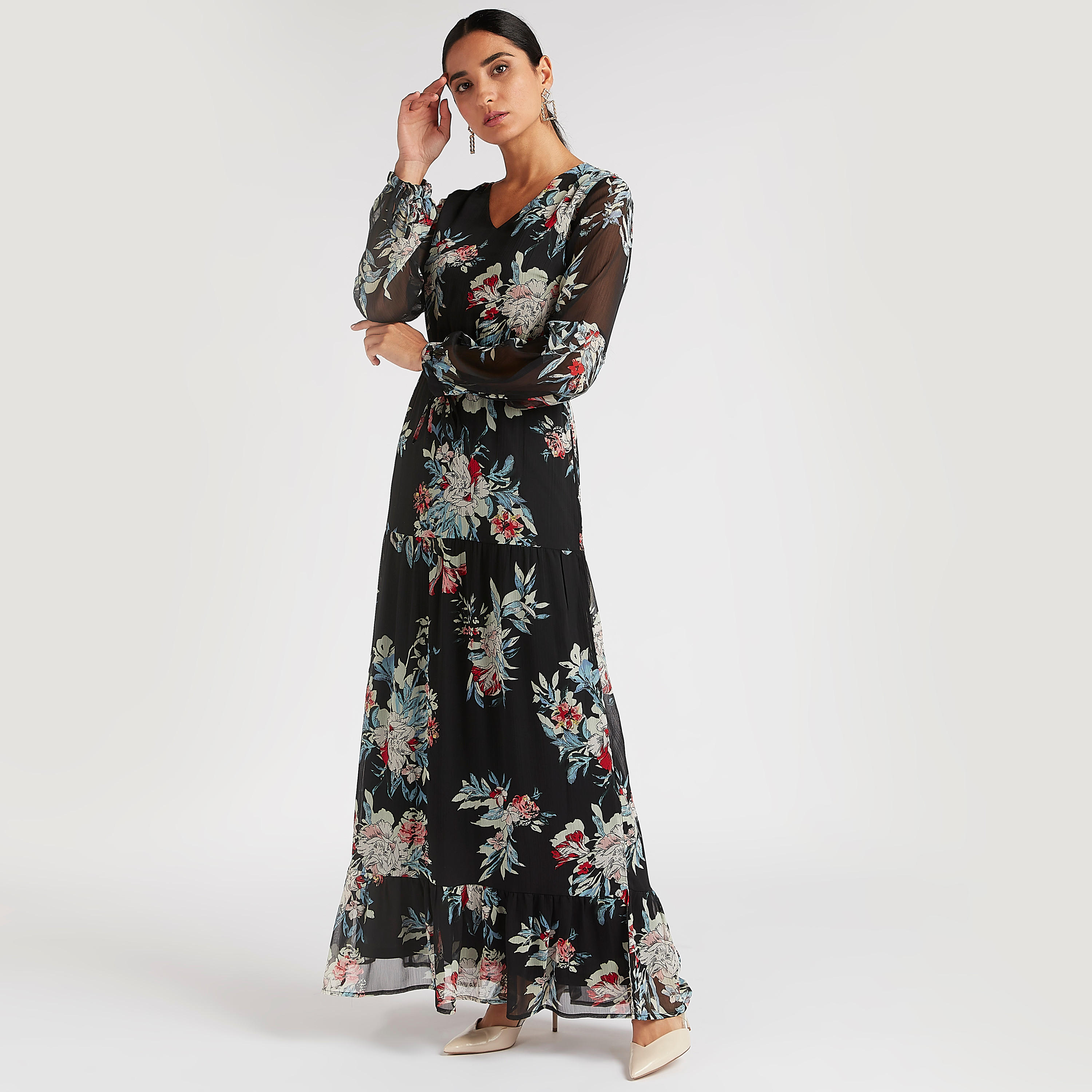 فستان إيه لاين طويل بطبعات أزهار وأكمام طويلة-women-clothing-dresses-image-7