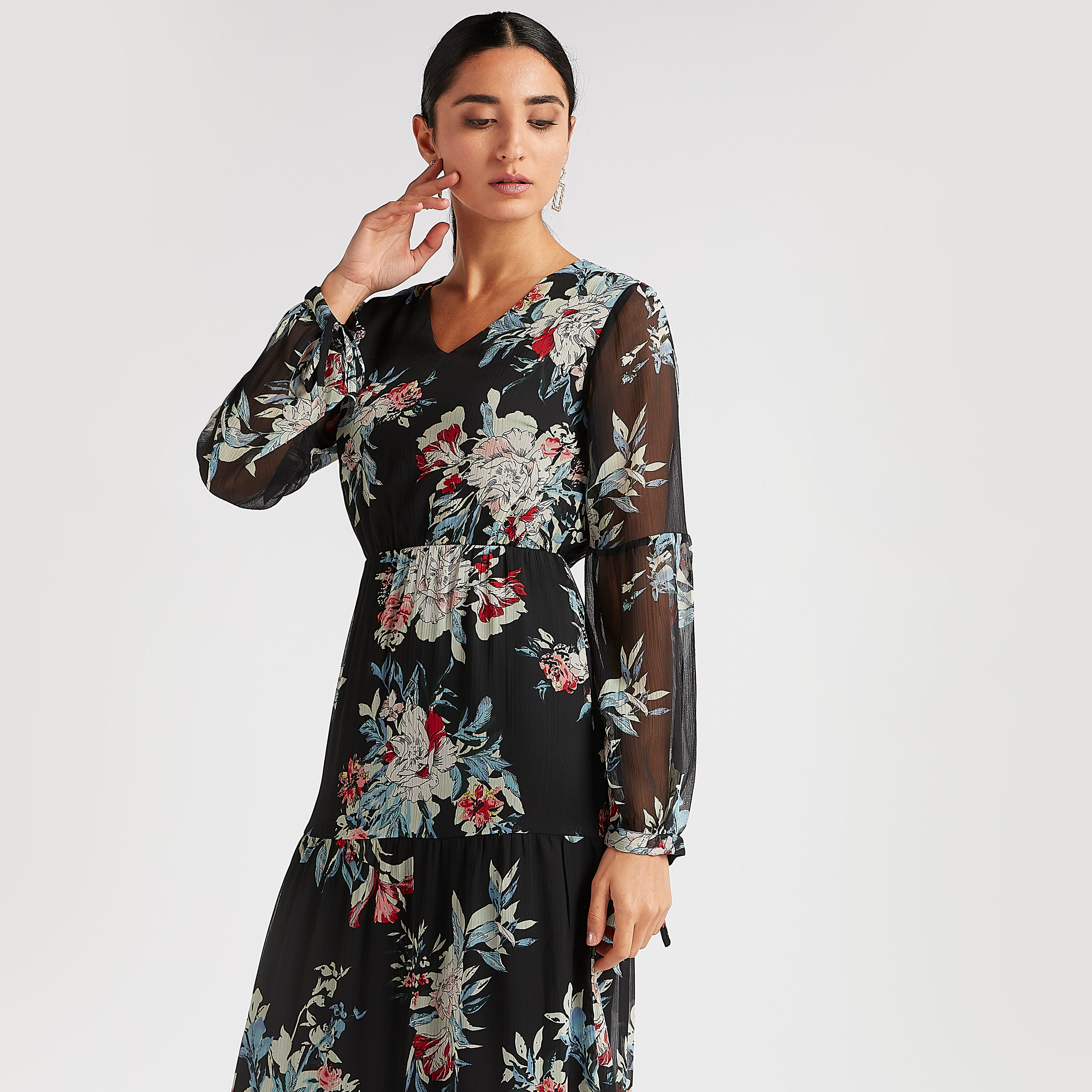 فستان إيه لاين طويل بطبعات أزهار وأكمام طويلة-women-clothing-dresses-image-8