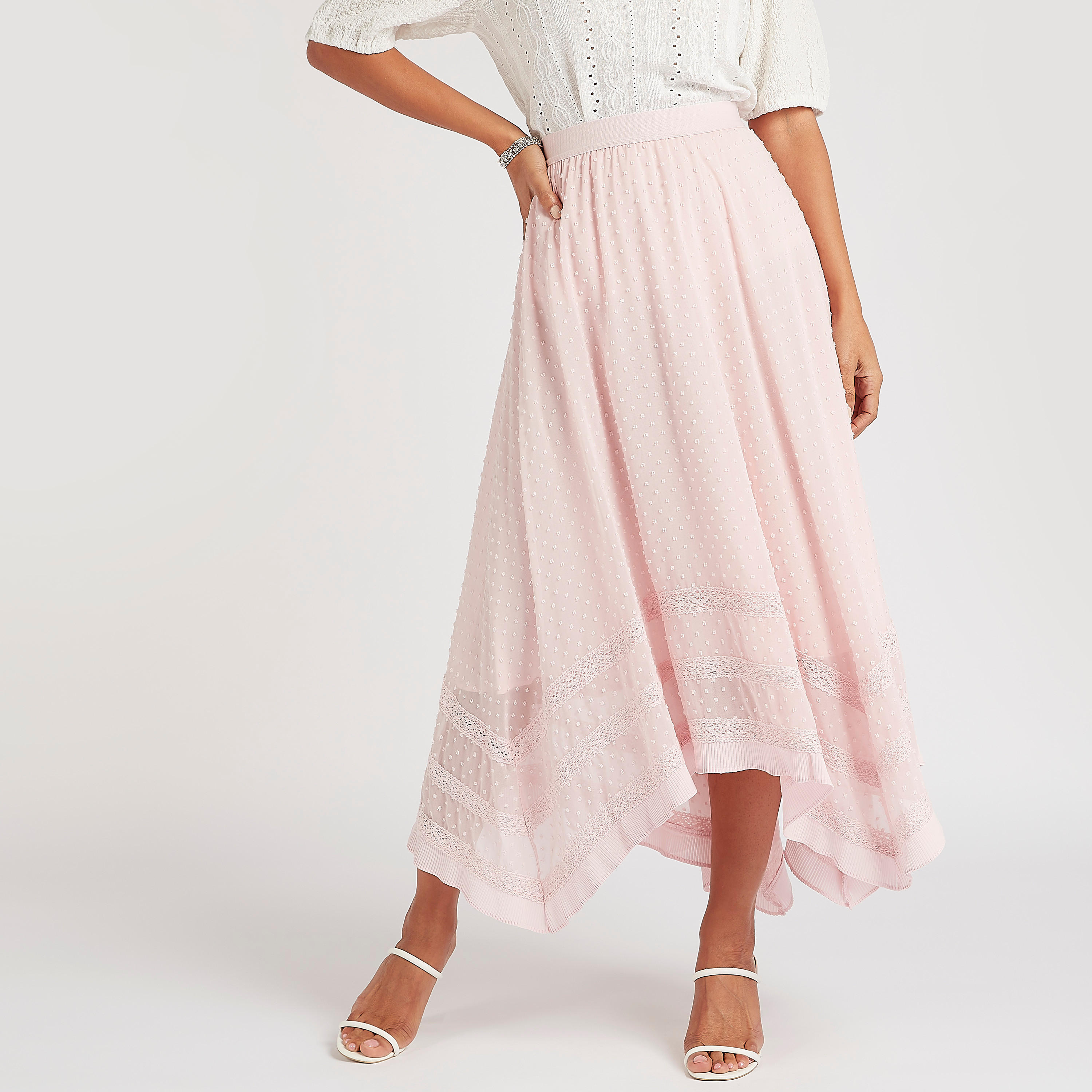 Textured Midi Skirt with Asymmetric Hem and Lace Inserts-women-clothing-bottoms-skirts-image-1