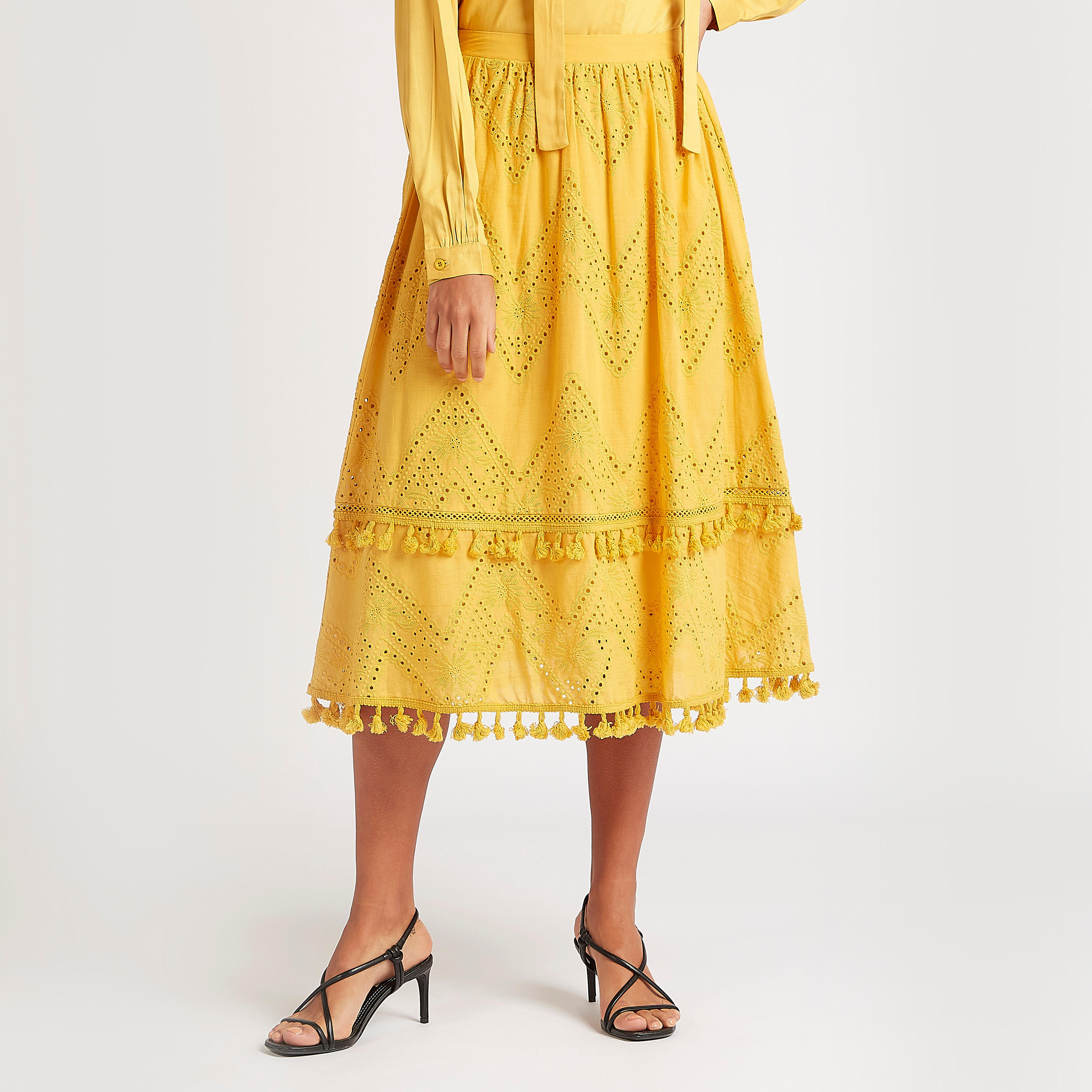 Textured Midi A-line Skirt with Elasticated Waistband-women-clothing-bottoms-skirts-image-1
