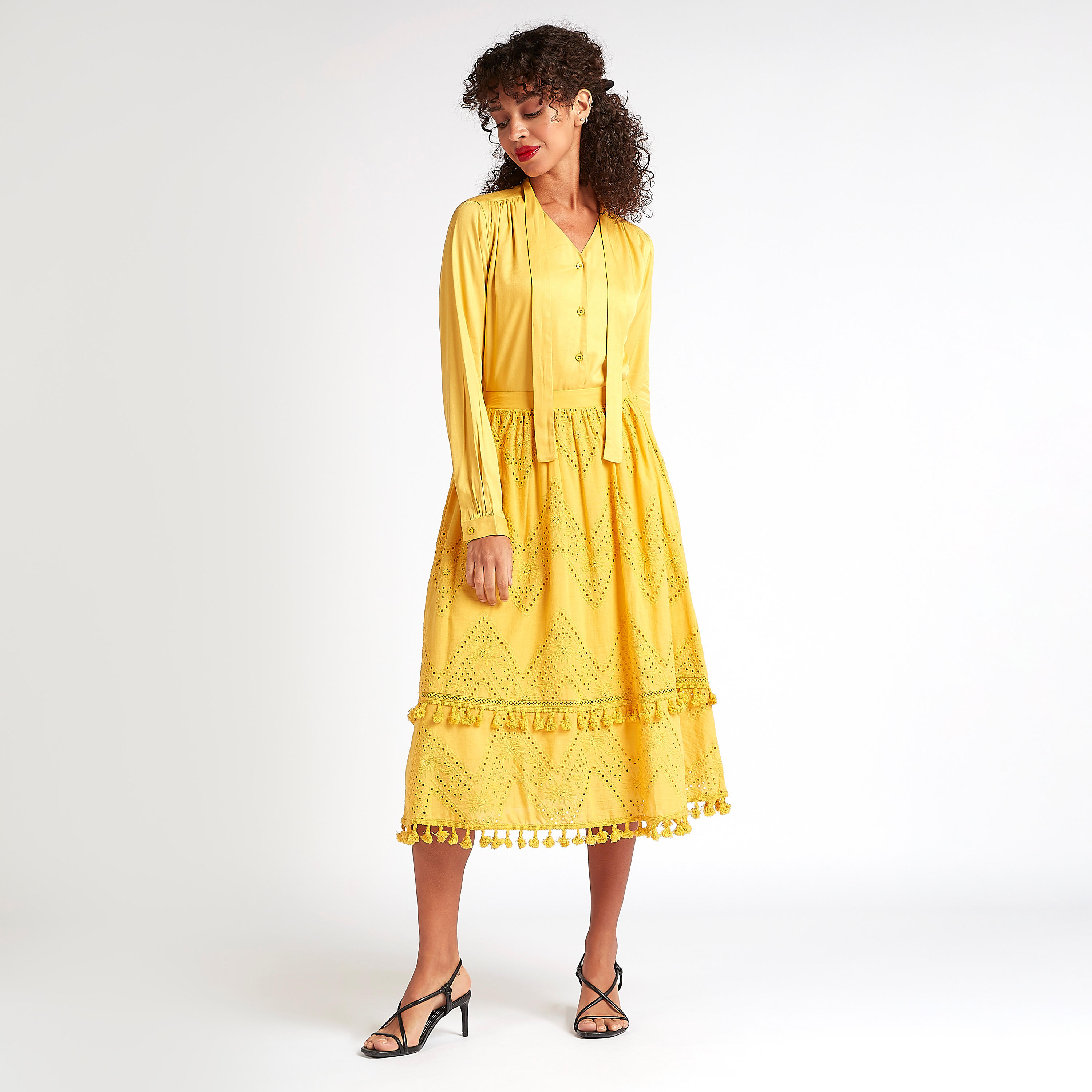 Textured Midi A-line Skirt with Elasticated Waistband-women-clothing-bottoms-skirts-image-2