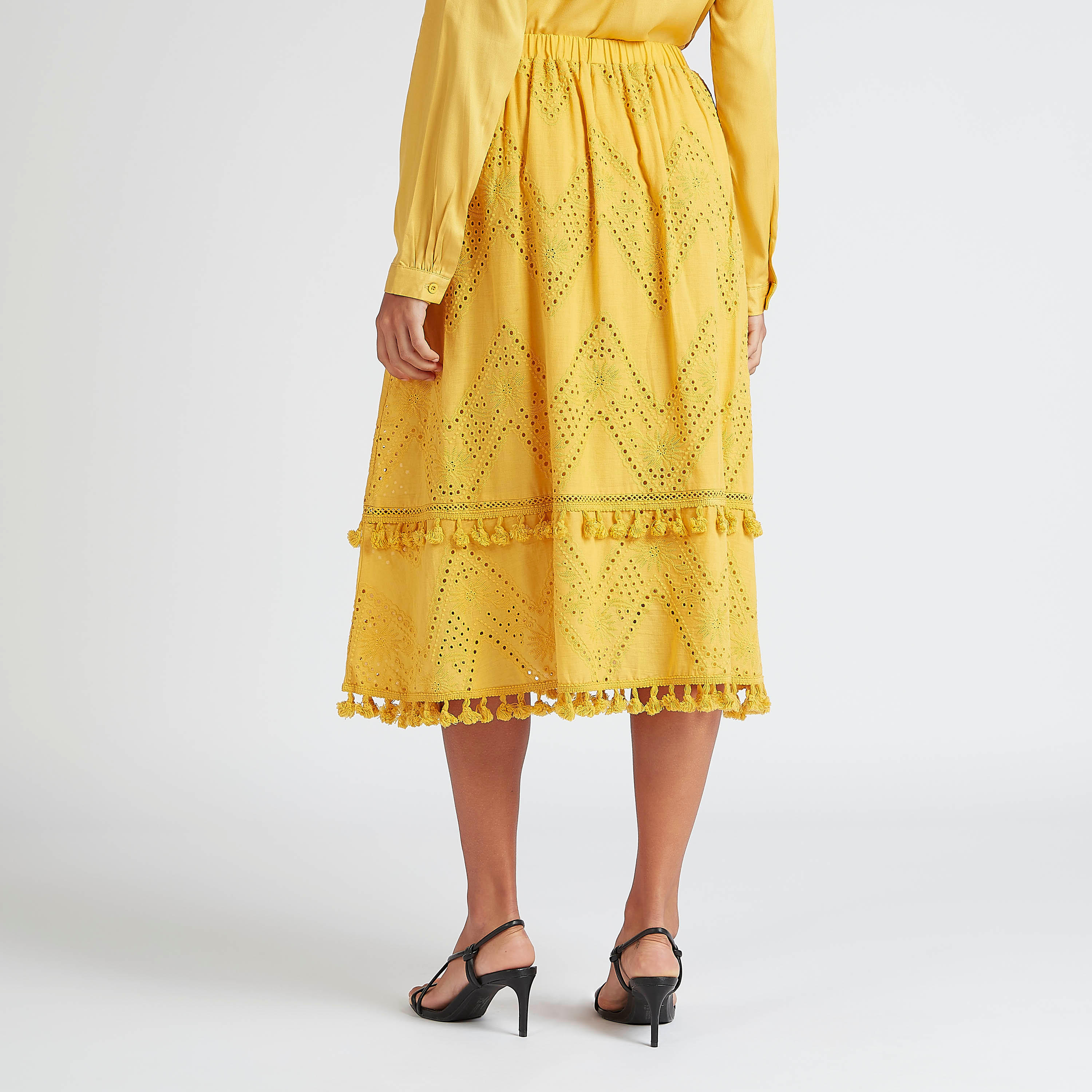 Textured Midi A-line Skirt with Elasticated Waistband-women-clothing-bottoms-skirts-image-4