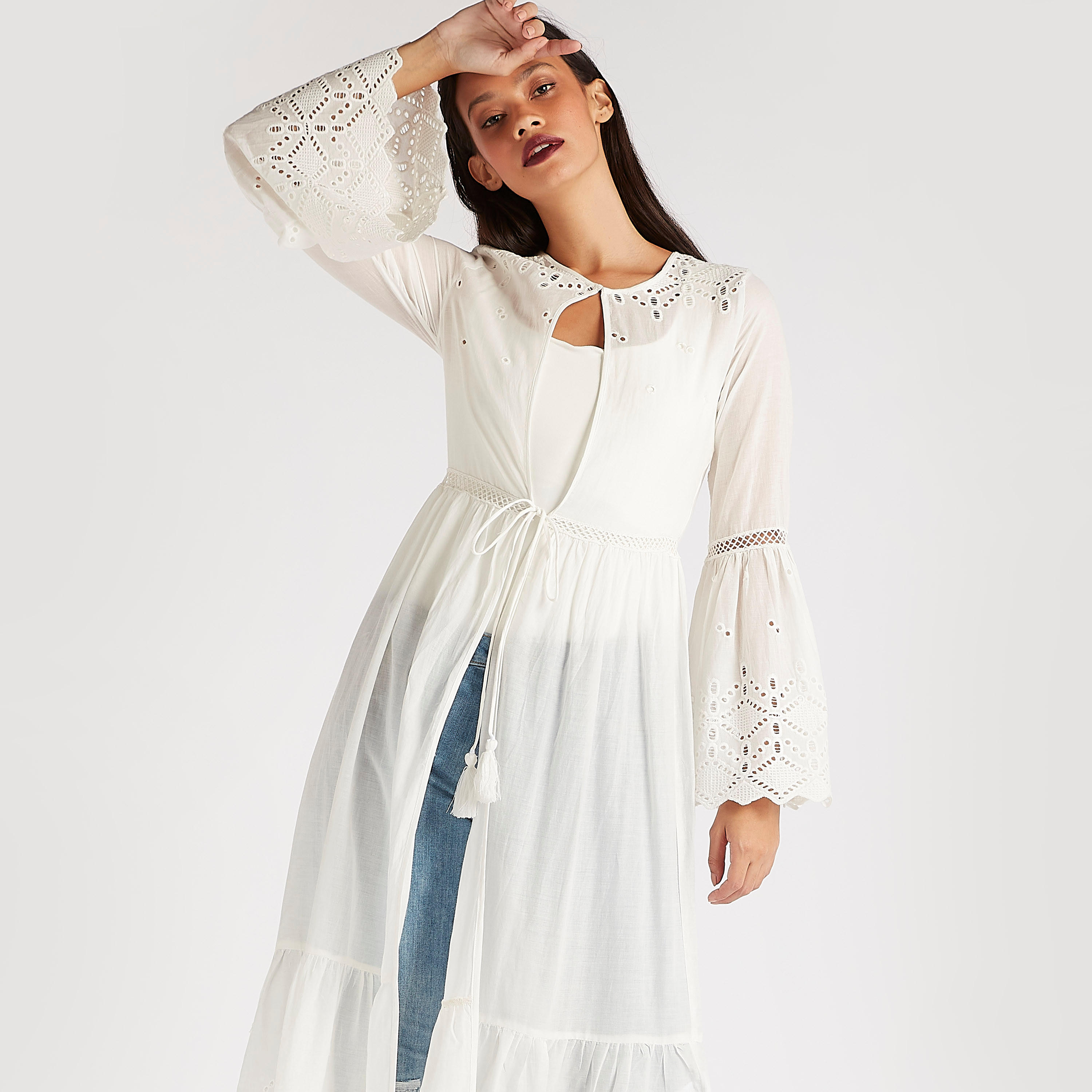 بلوزة كيمونو طويلة مطرّزة برباط-women-clothing-shirtsandblouses-blouses-image-2