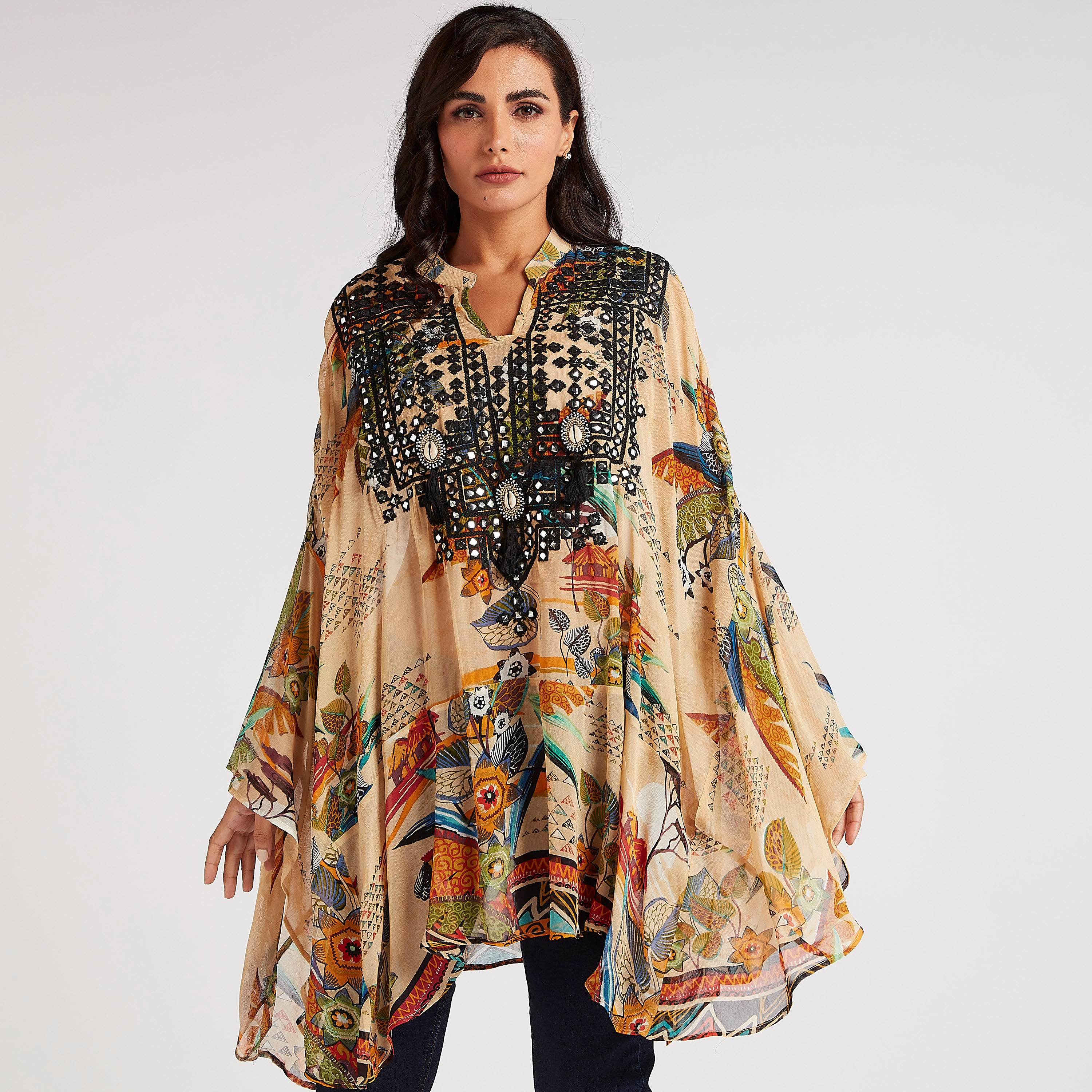 تونيك مزيّن بأكمام واسعة وياقة ماندرين-women-clothing-shirtsandblouses-blouses-image-1