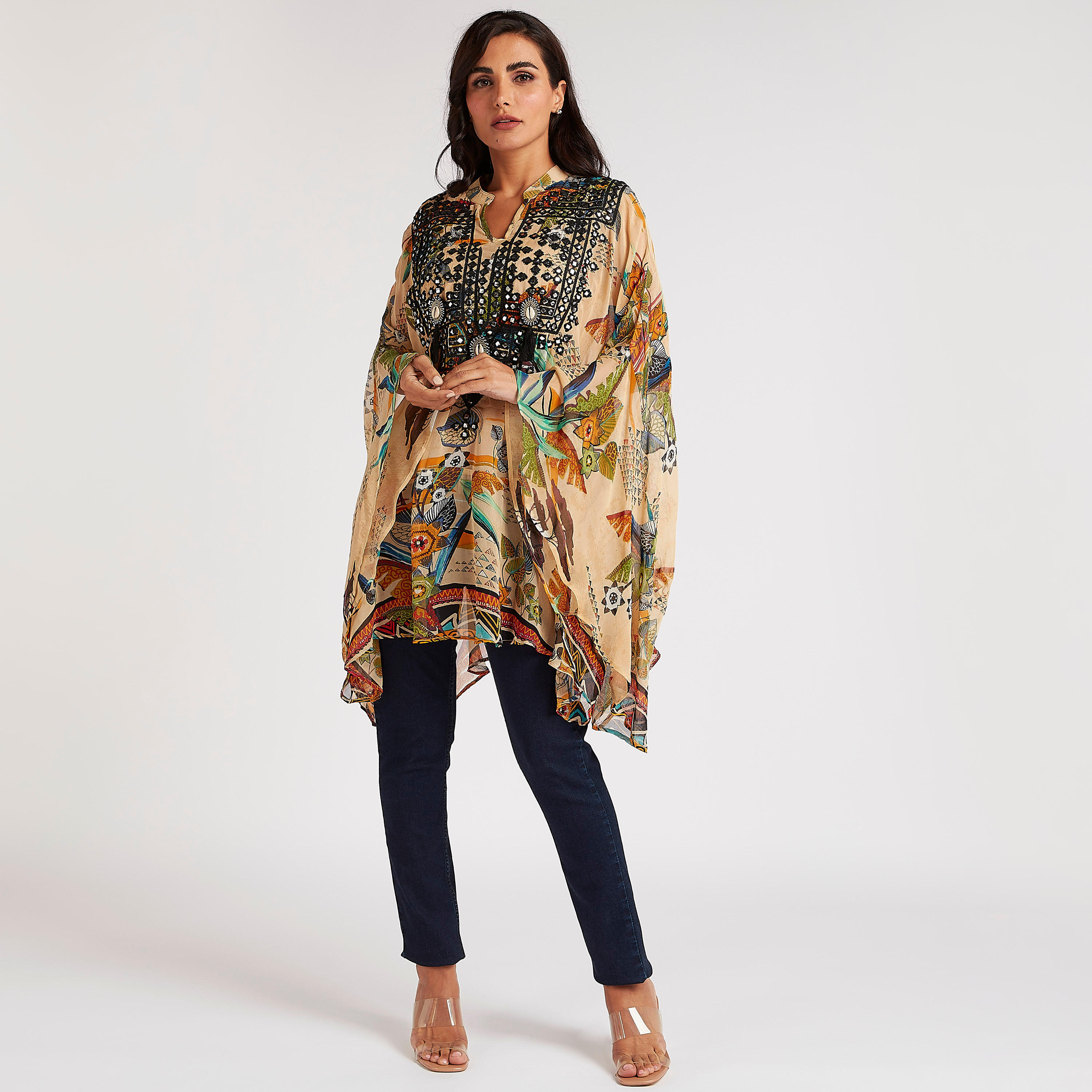 تونيك مزيّن بأكمام واسعة وياقة ماندرين-women-clothing-shirtsandblouses-blouses-image-2