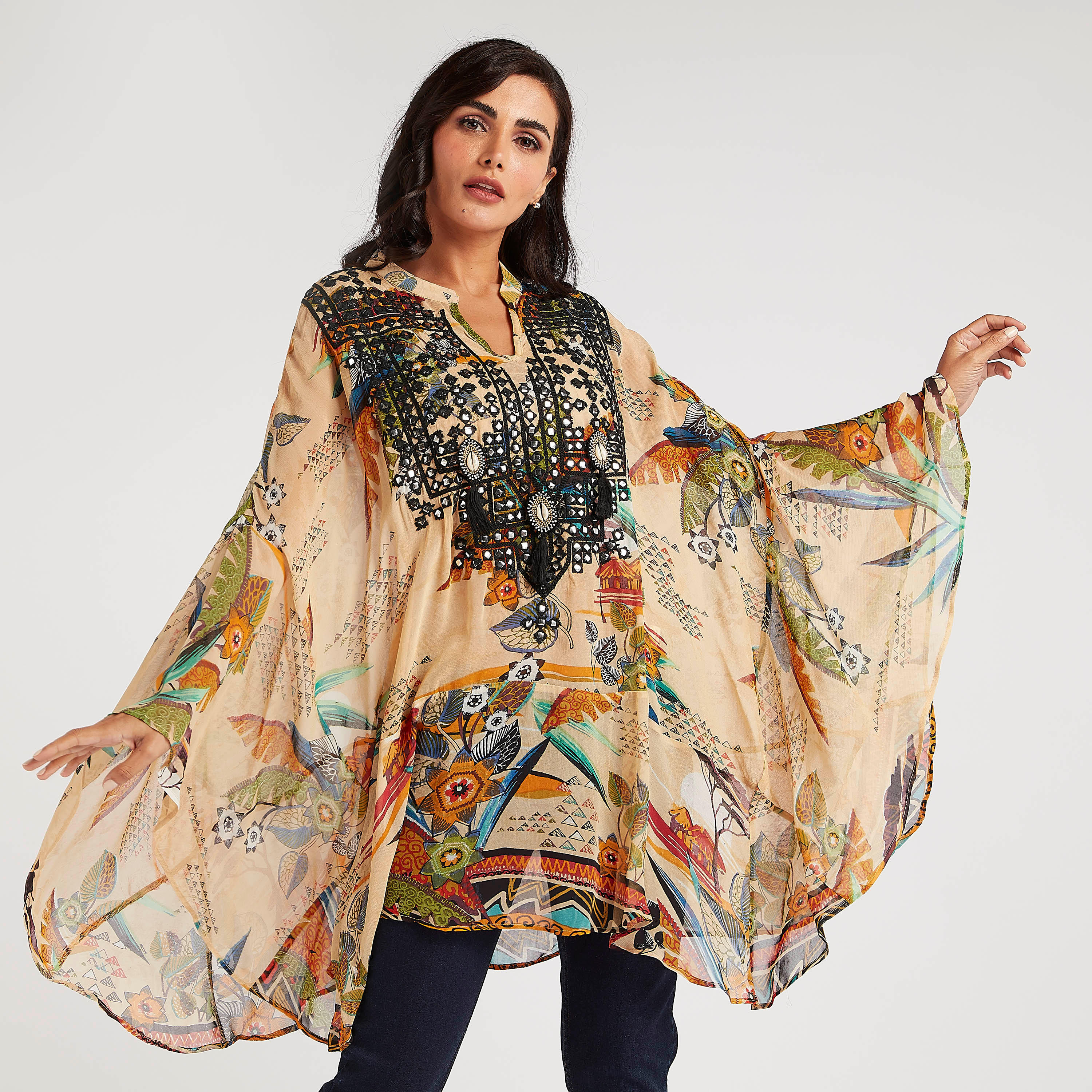 تونيك مزيّن بأكمام واسعة وياقة ماندرين-women-clothing-shirtsandblouses-blouses-image-7