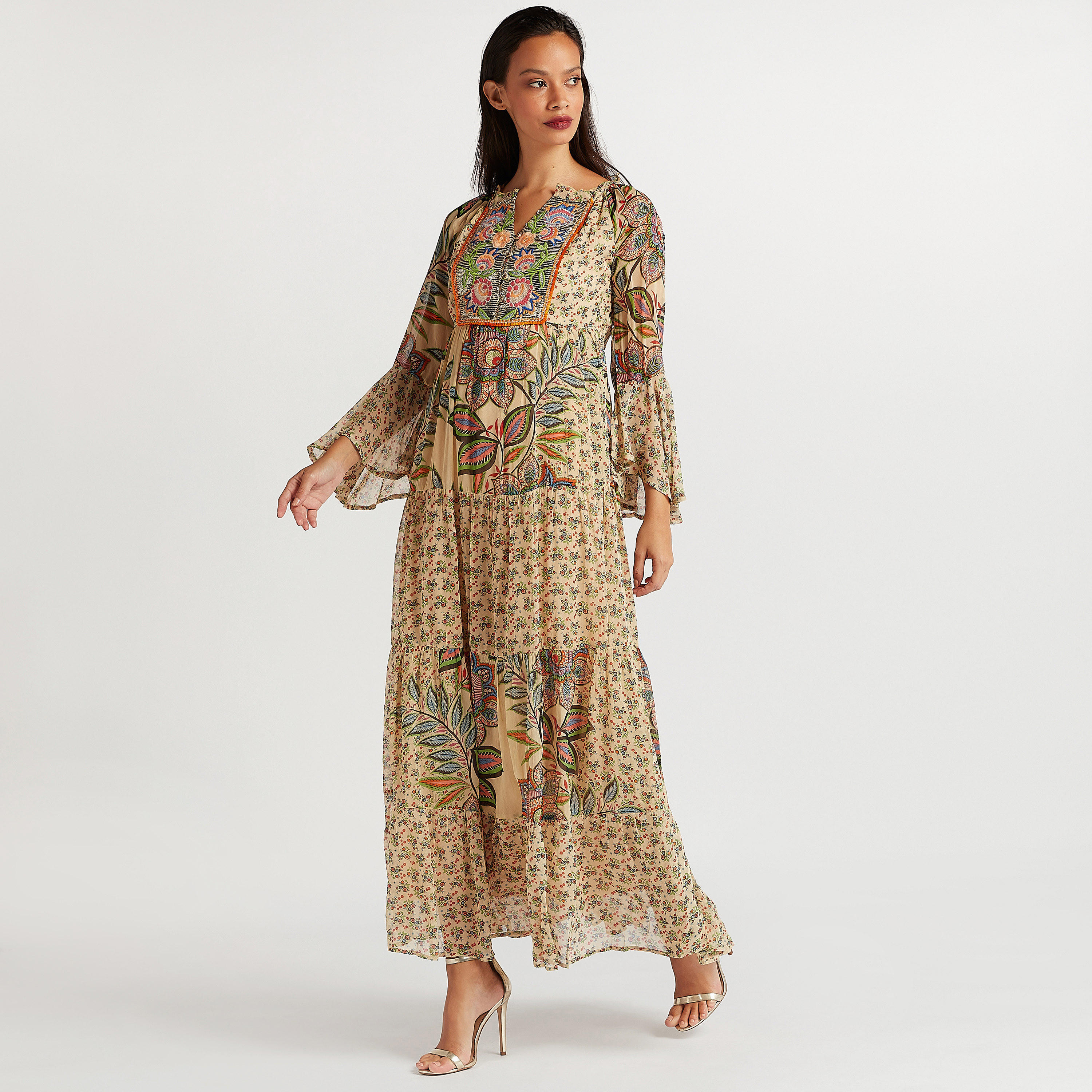 فستان إيه لاين طويل بطبعات أزهار وأكمام طويلة-women-clothing-dresses-image-1