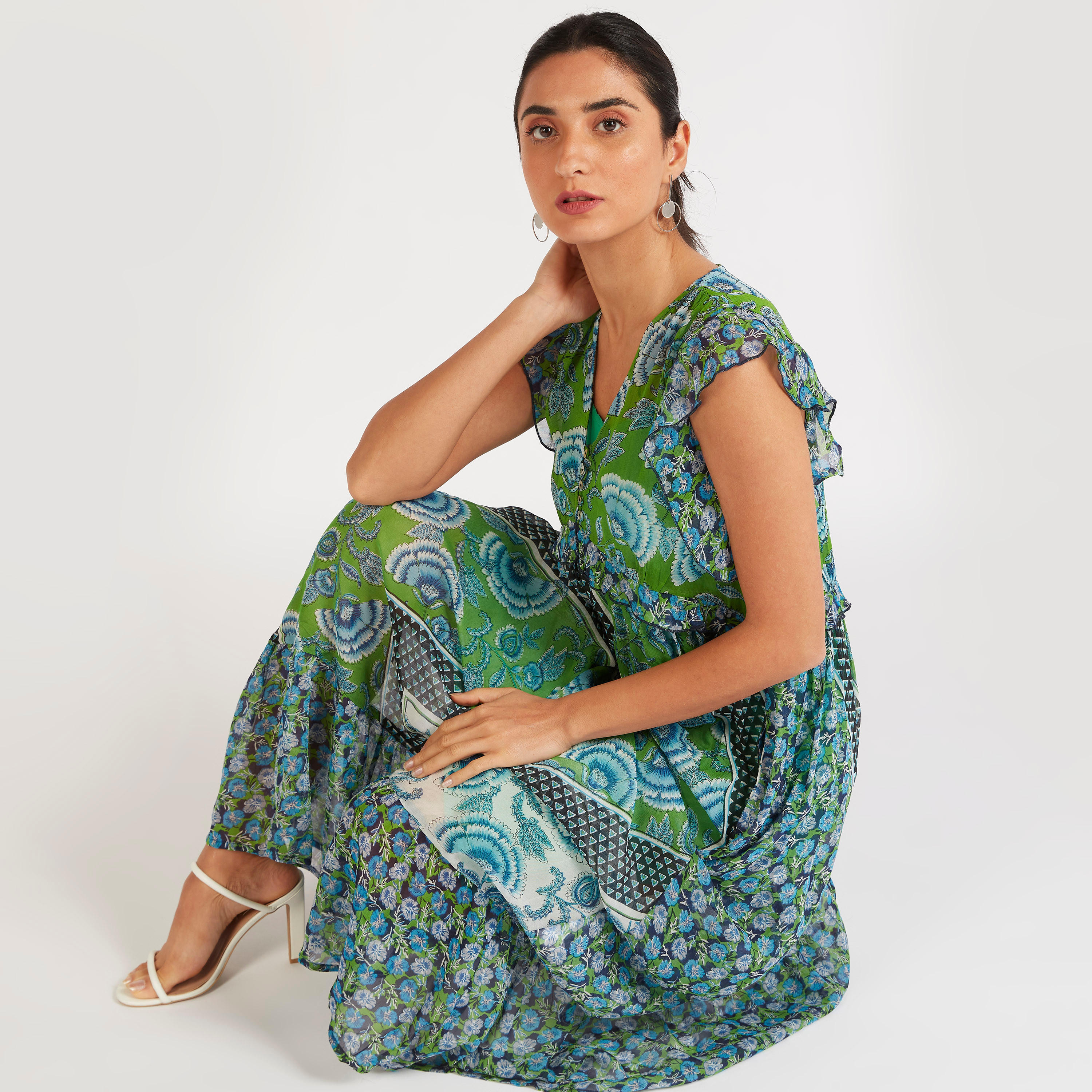 فستان طويل إيه لاين دون أكمام بياقة V وطبعات-women-clothing-dresses-image-2