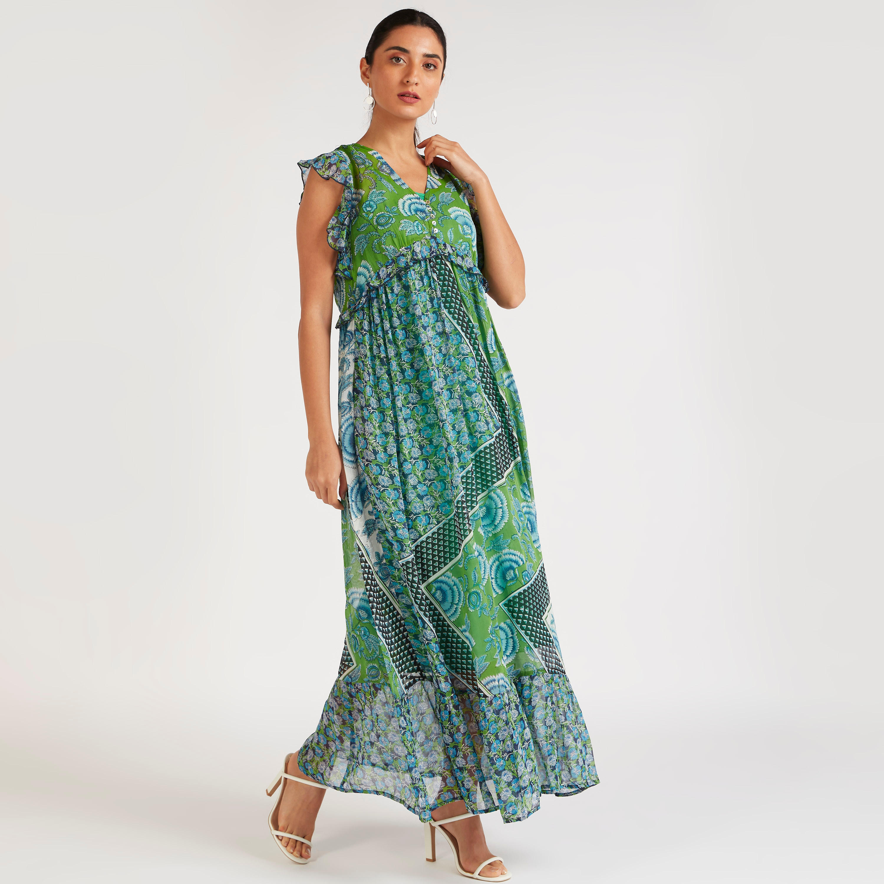 فستان طويل إيه لاين دون أكمام بياقة V وطبعات-women-clothing-dresses-image-3