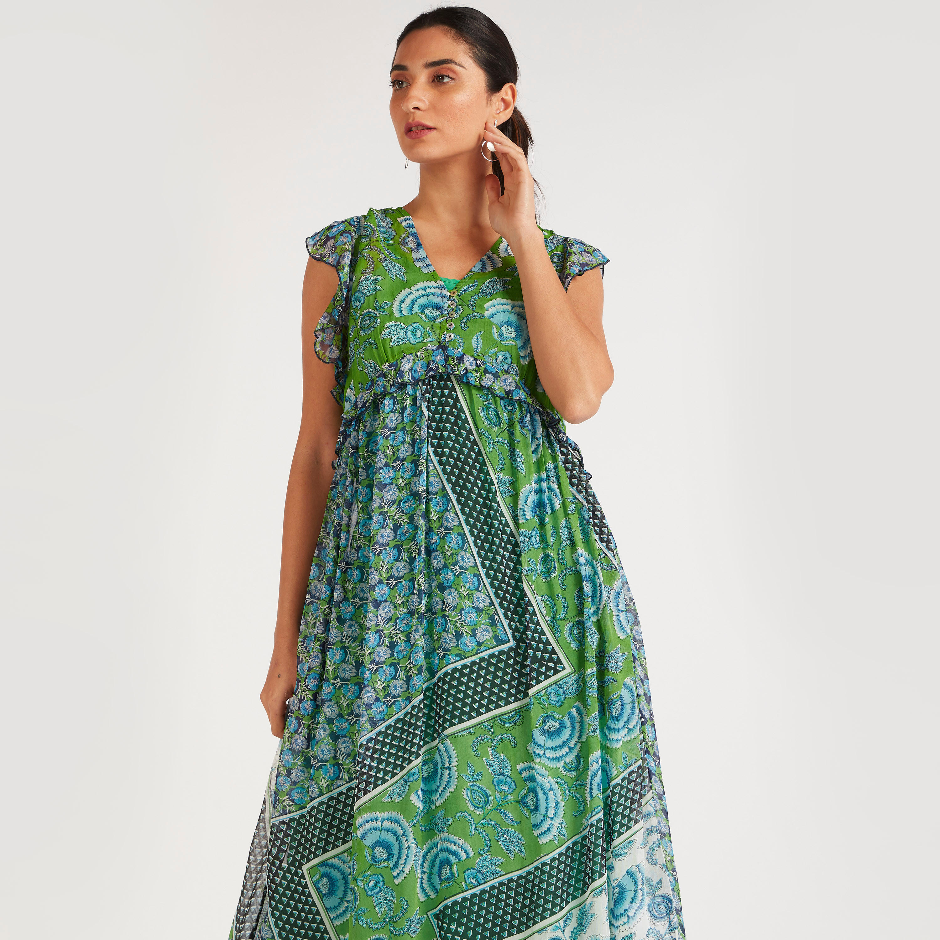 فستان طويل إيه لاين دون أكمام بياقة V وطبعات-women-clothing-dresses-image-4