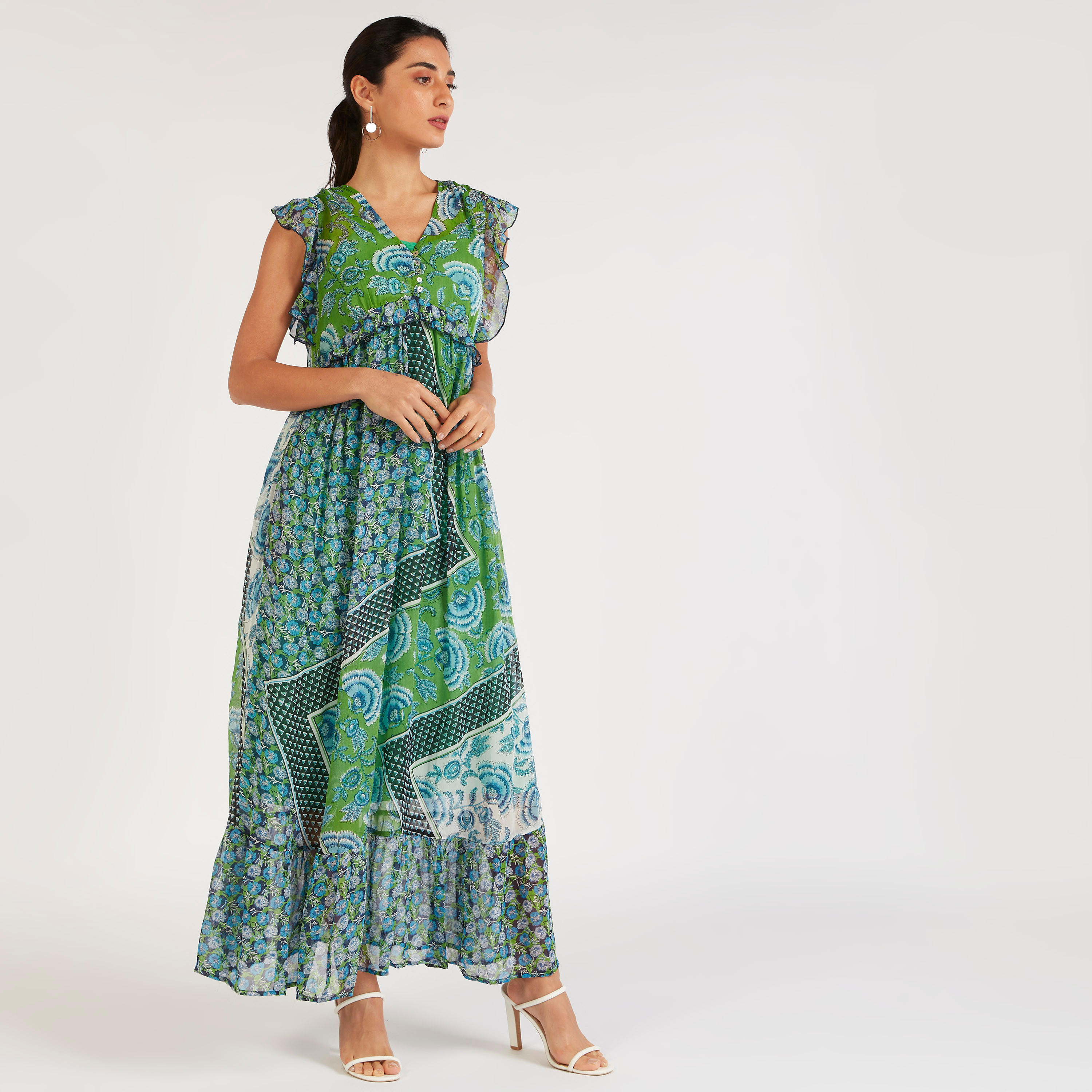 فستان طويل إيه لاين دون أكمام بياقة V وطبعات-women-clothing-dresses-image-7