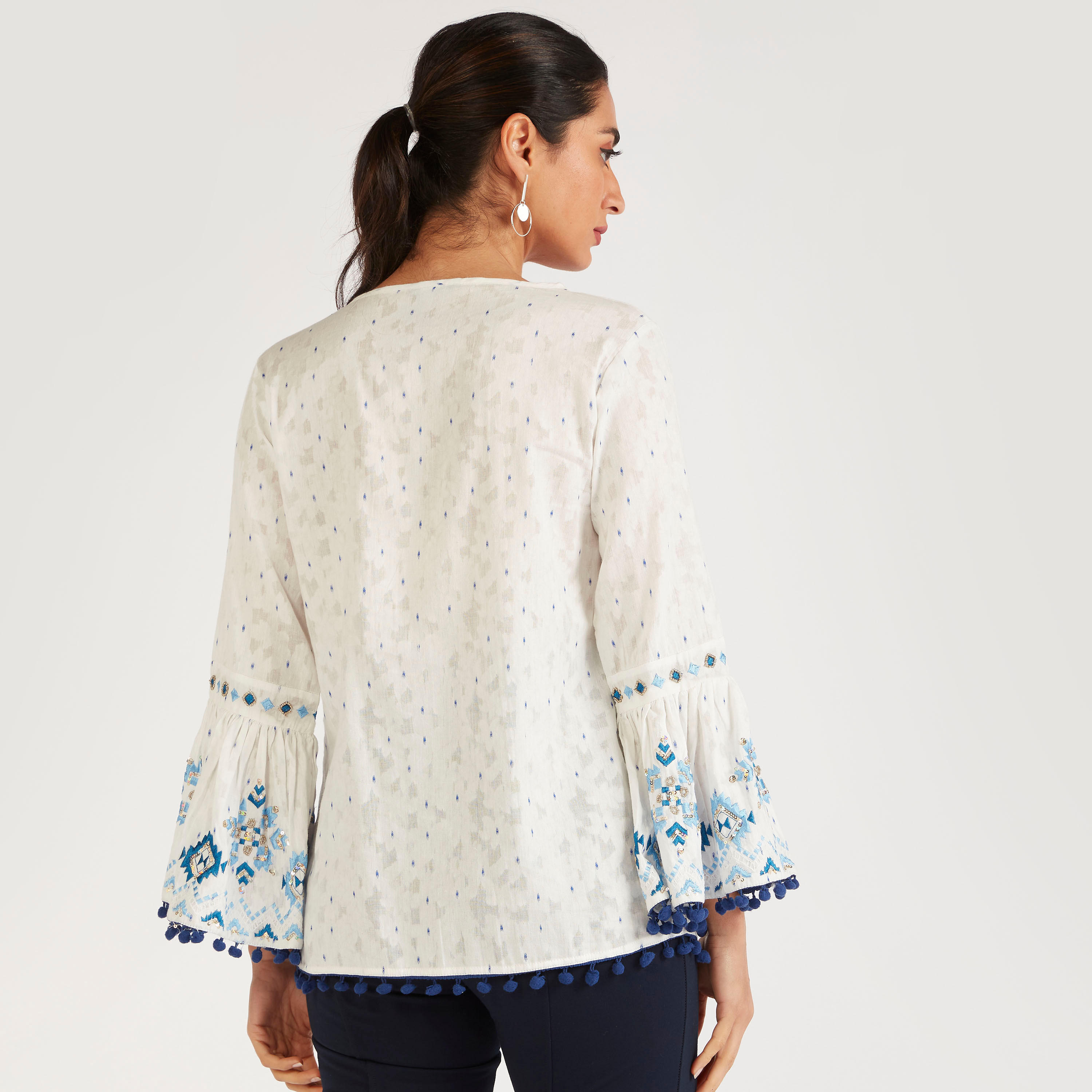 Embroidered Top with Neck Tie-Up and Flared Sleeves-women-clothing-shirtsandblouses-blouses-image-4