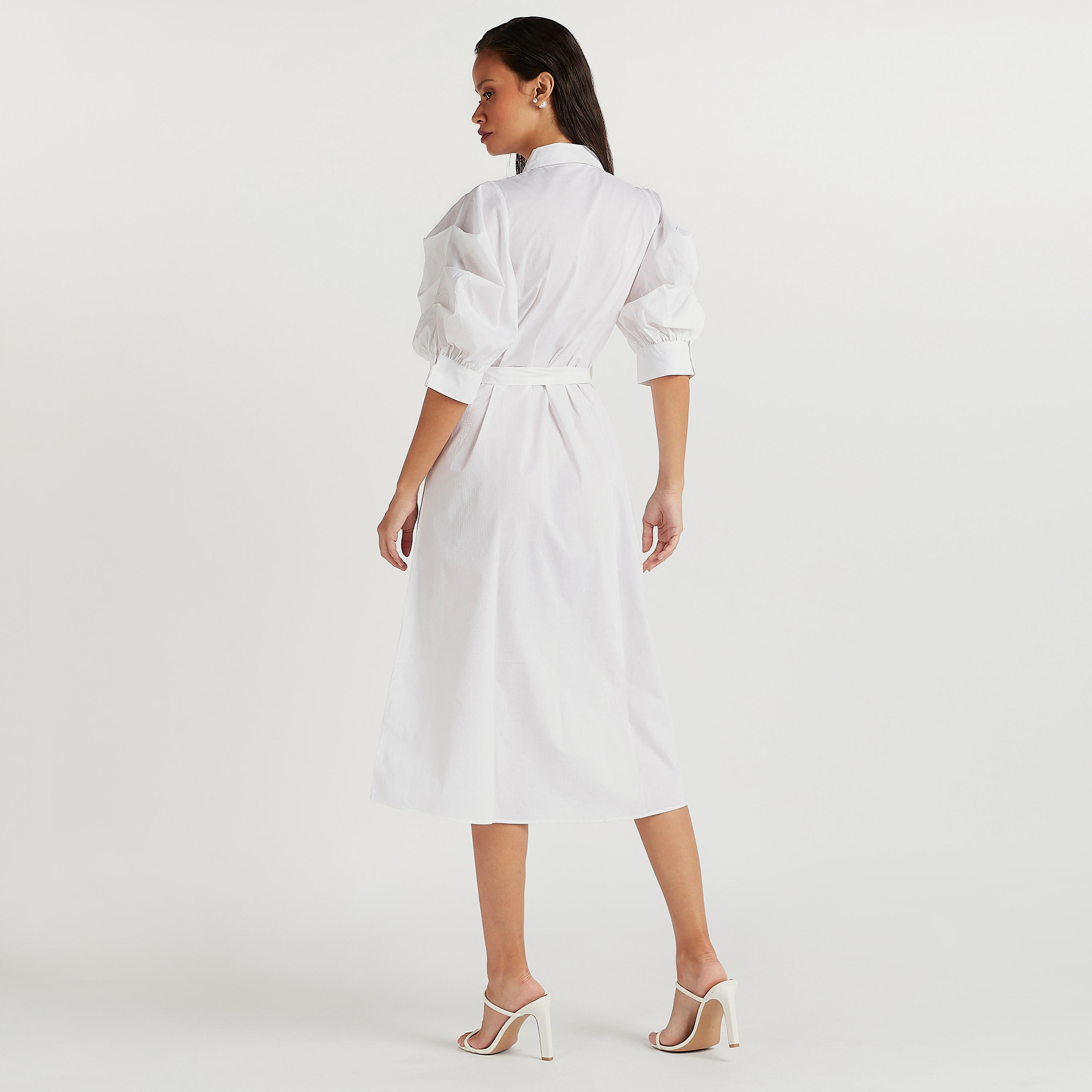 فستان قميص ميدي بارز الملمس بأكمام منفوخة-women-clothing-dresses-image-4